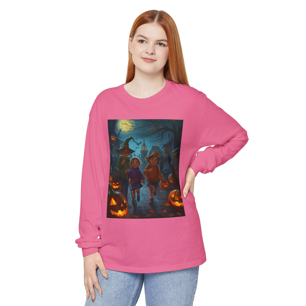 Halloween Themed Unisex Long Sleeve T-Shirt, Spooky Autumn Apparel, Trick-or-Treat Shirt, Fall Fashion, Casual Halloween Outfits