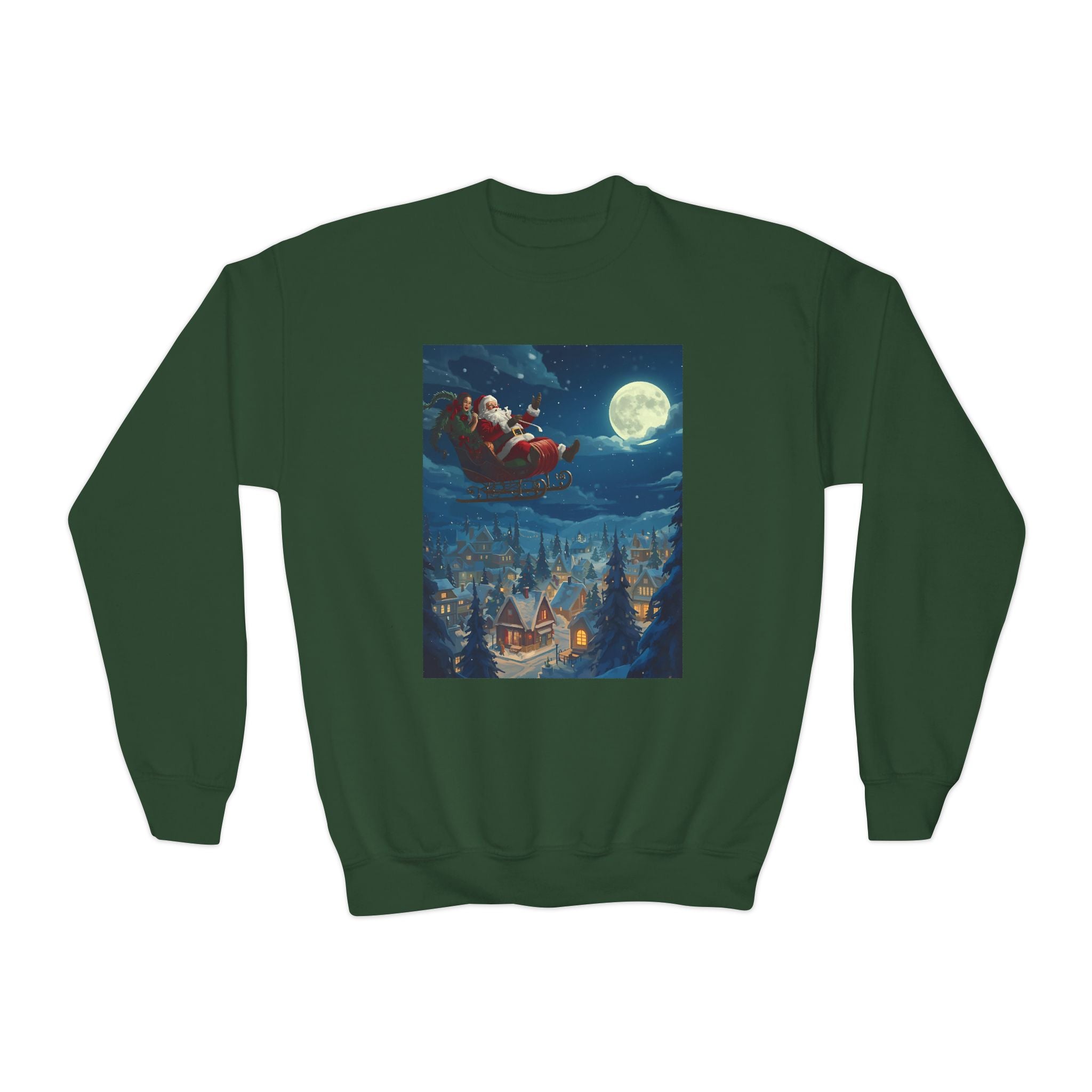 Christmas Santa Sleigh Youth Crewneck Sweatshirt