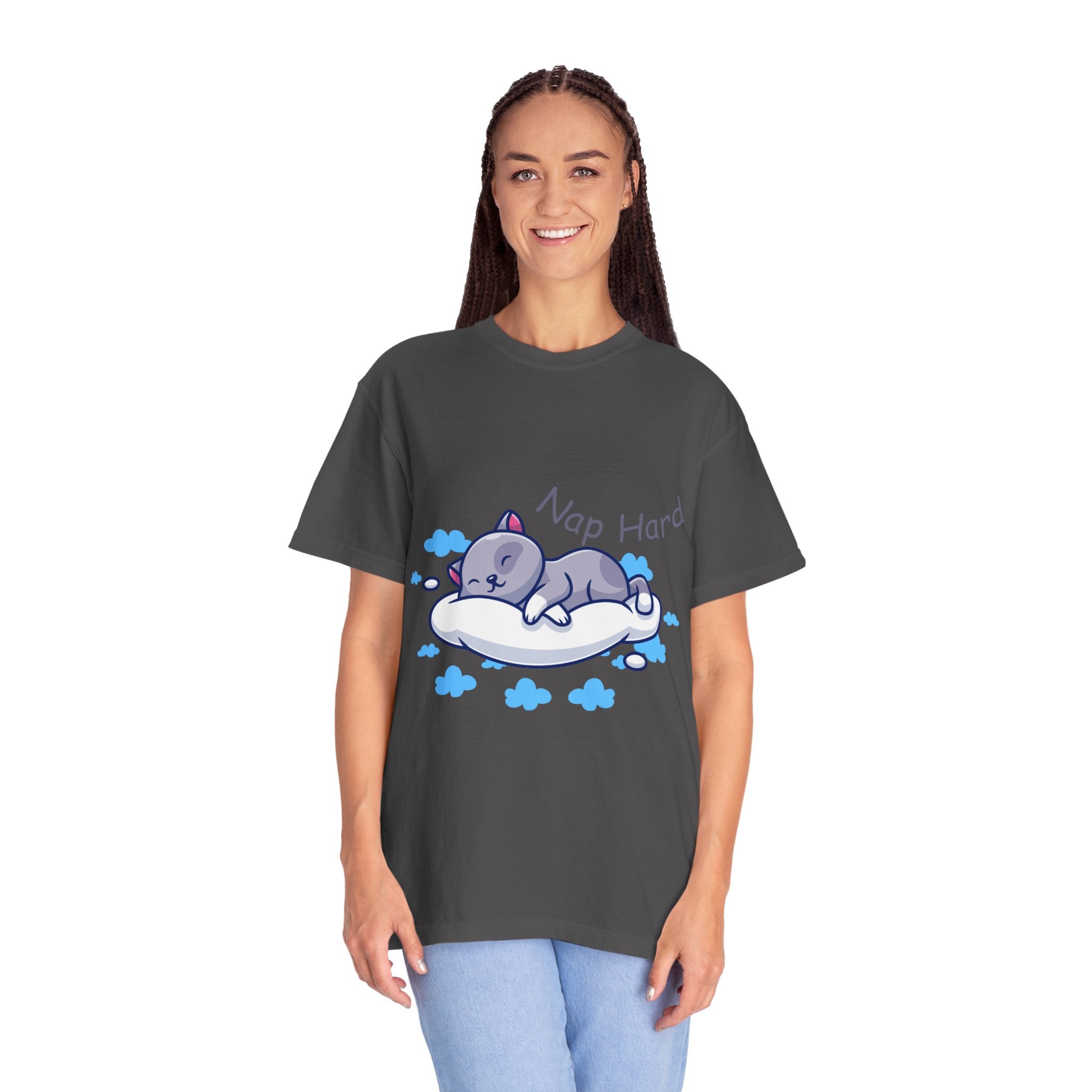 Cat Nap Graphic T-shirt, Cute Cat Tee, Relaxed Fit Apparel, Gift for Cat Lovers, Cozy Lounge Wear, Funny Pet Humor Top