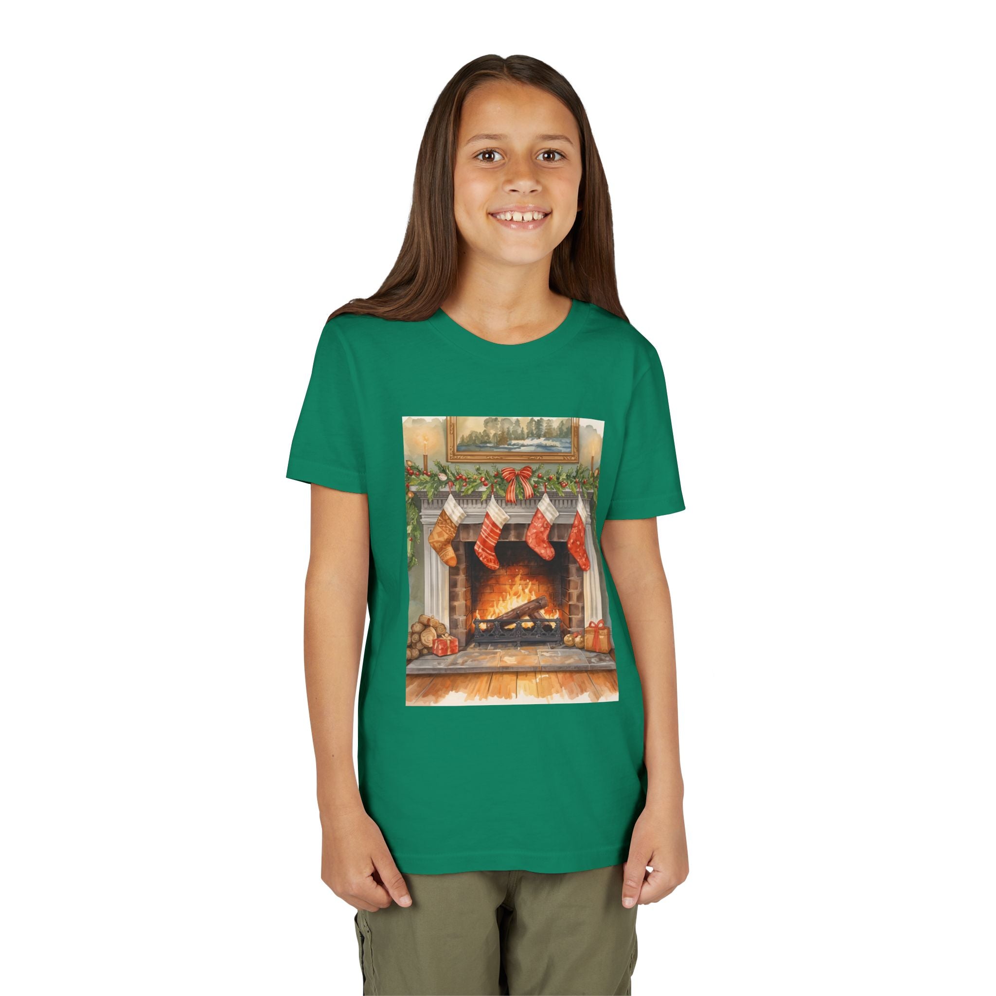 Christmas Stocking Fireplace Youth Short Sleeve Tee