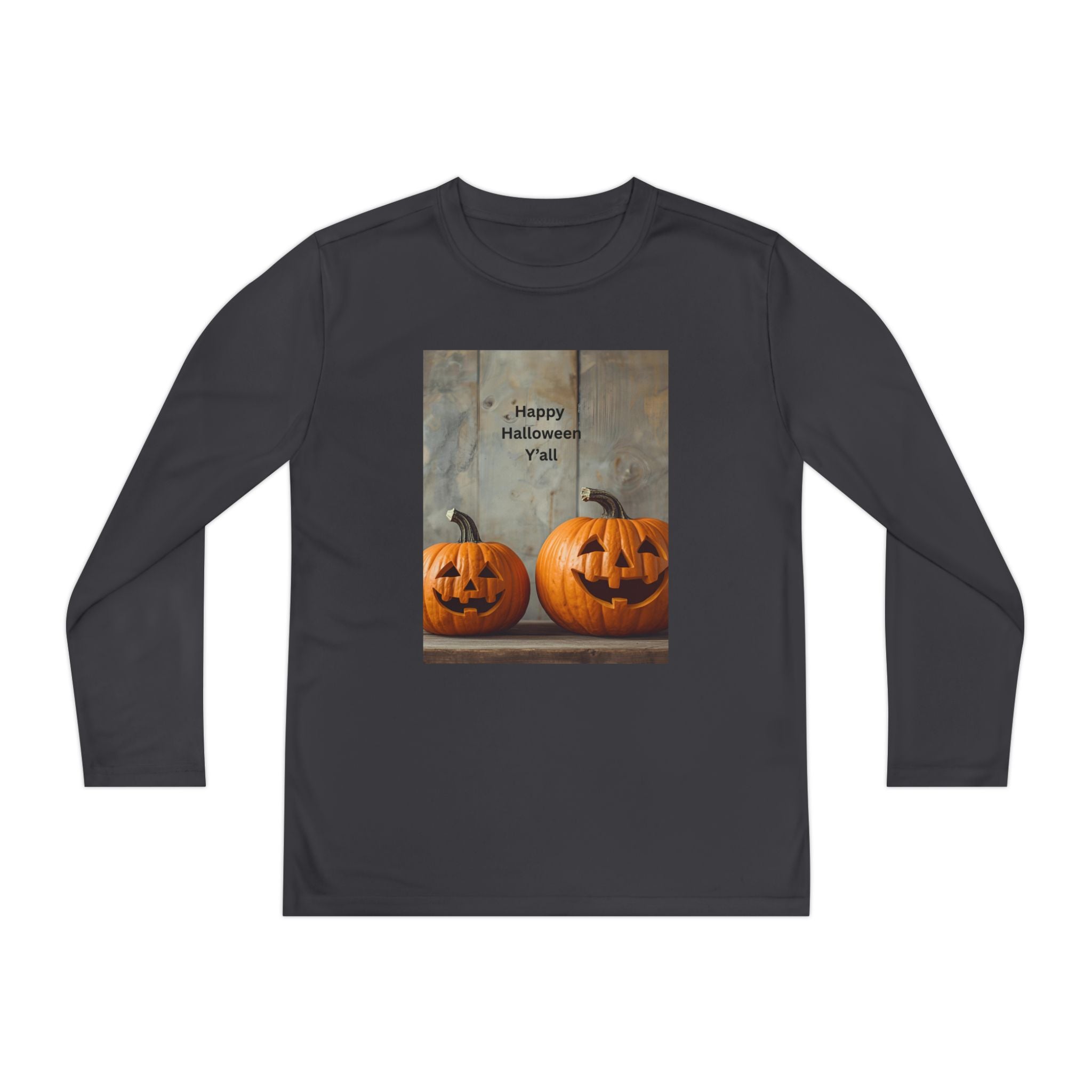 Youth Halloween Pumpkin Long Sleeve Tee, Funny Halloween Shirt, Kids Pumpkin Tee, Fall Celebration Top, Spooky Season Apparel