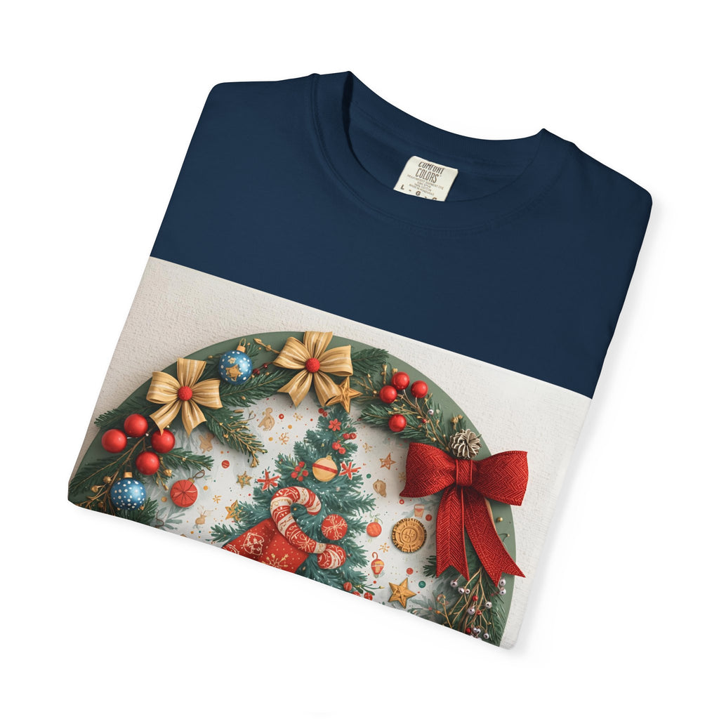 Christmas Wreath Festive Holiday T-Shirt, Christmas Tee, Seasonal Wear, Gift for Him/Her, Cute Xmas Shirt, Unisex Holiday Apparel