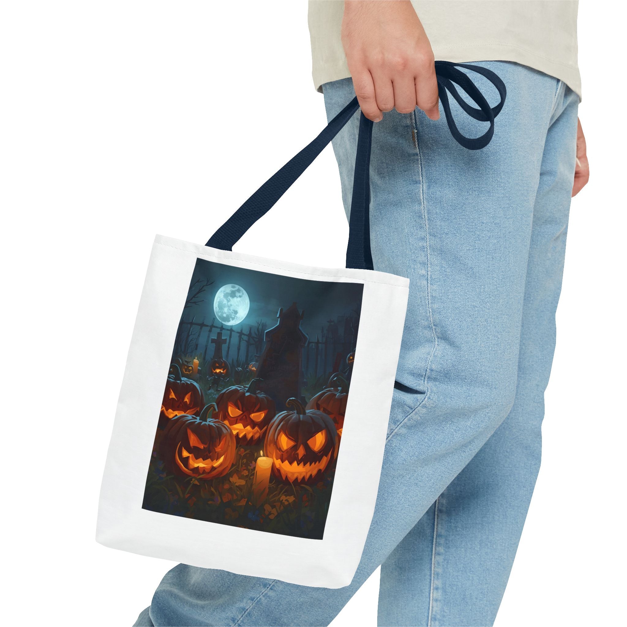 Spooky Halloween Pumpkin Tote Bag, Trick or Treat Bag, Pumpkins and Moon Design, Fall Festival Accessory, Scary Gift for Halloween