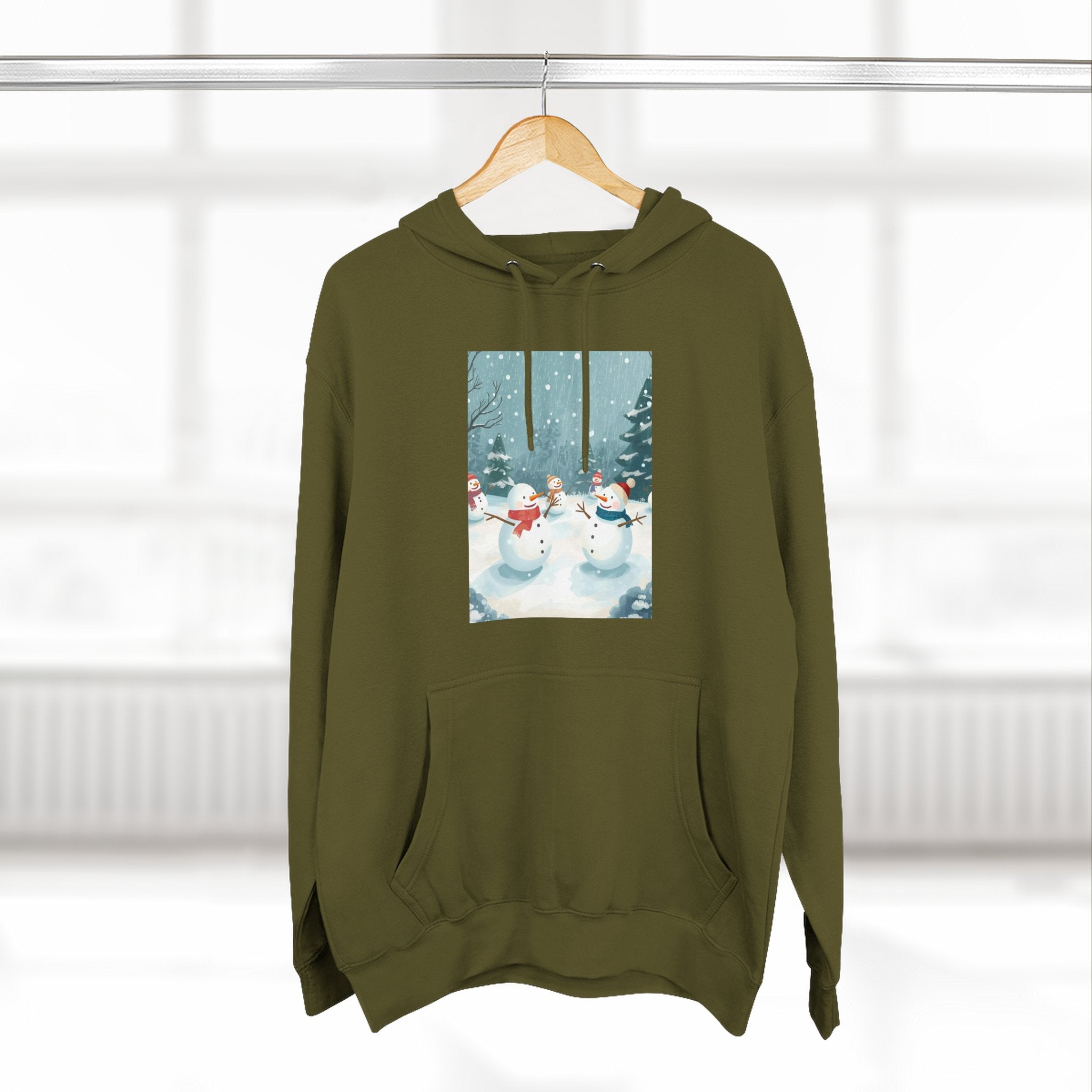 Cozy Snowman Hoodie, Winter Apparel, Holiday Gift, Christmas, Fleece Hoodie, Seasonal Style, Cold Weather Wear