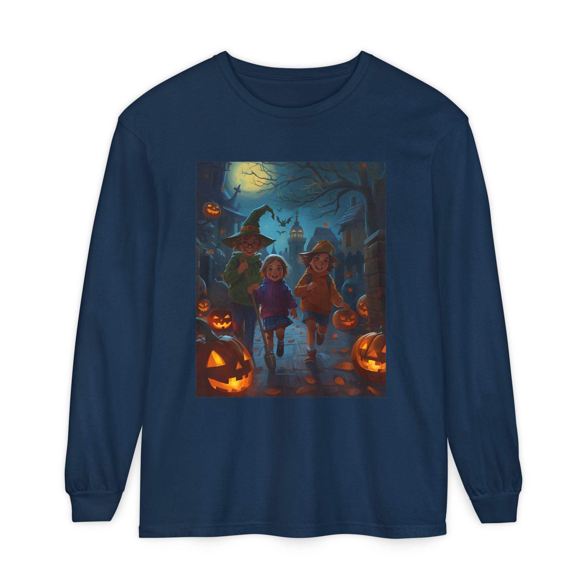 Halloween Themed Unisex Long Sleeve T-Shirt, Spooky Autumn Apparel, Trick-or-Treat Shirt, Fall Fashion, Casual Halloween Outfits