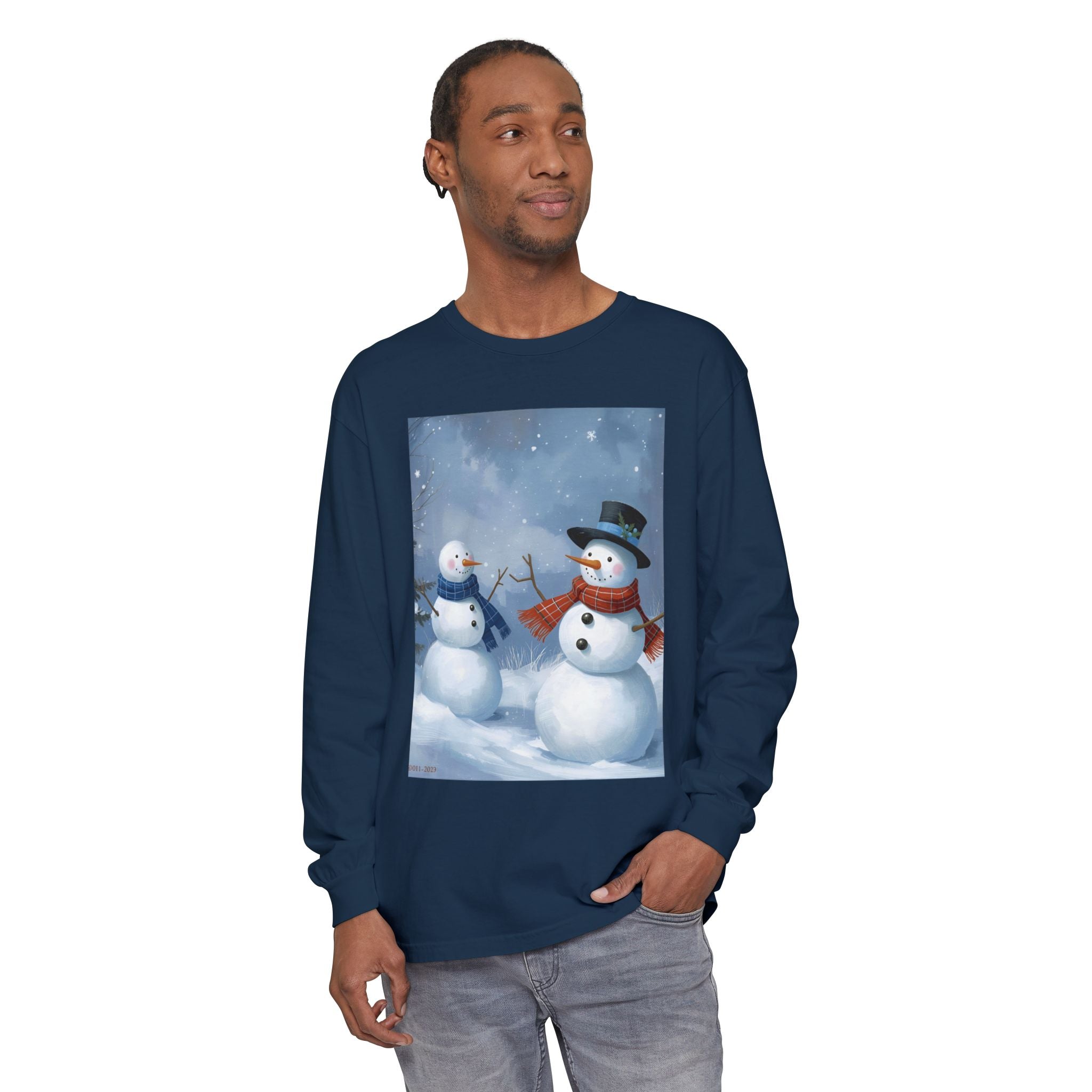 Christmas Snowman Family Unisex Garment-dyed Long Sleeve T-Shirt