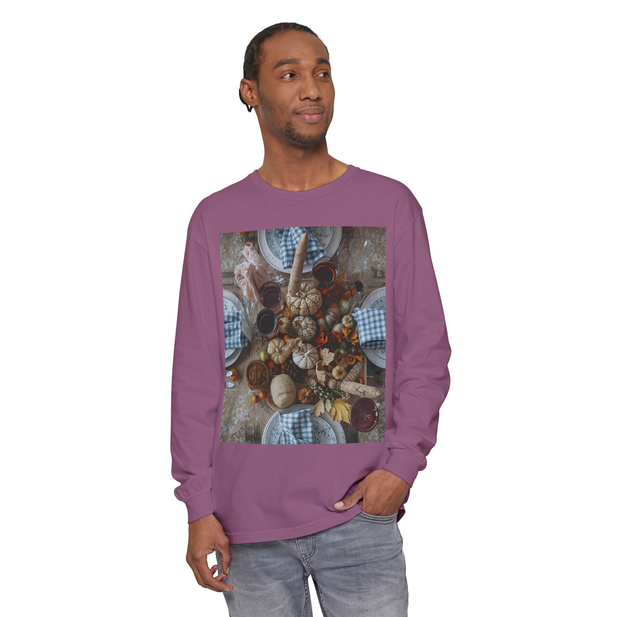 Rustic Gatherings Festive Long Sleeve T-Shirt for Gatherings, Casual Wear, Thanksgiving Shirt, Cozy Gift, Holiday Celebration Tee