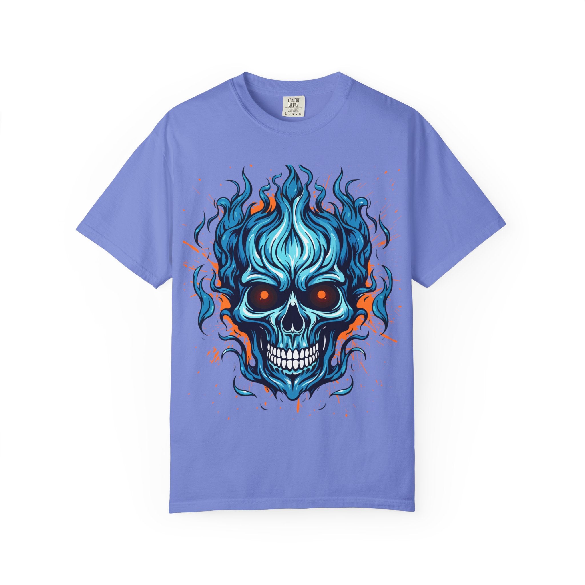 Flaming Skull T-Shirt, Unisex Graphic Tee, Edgy Casual Wear, Halloween Apparel, Gift for Rock Music Fans