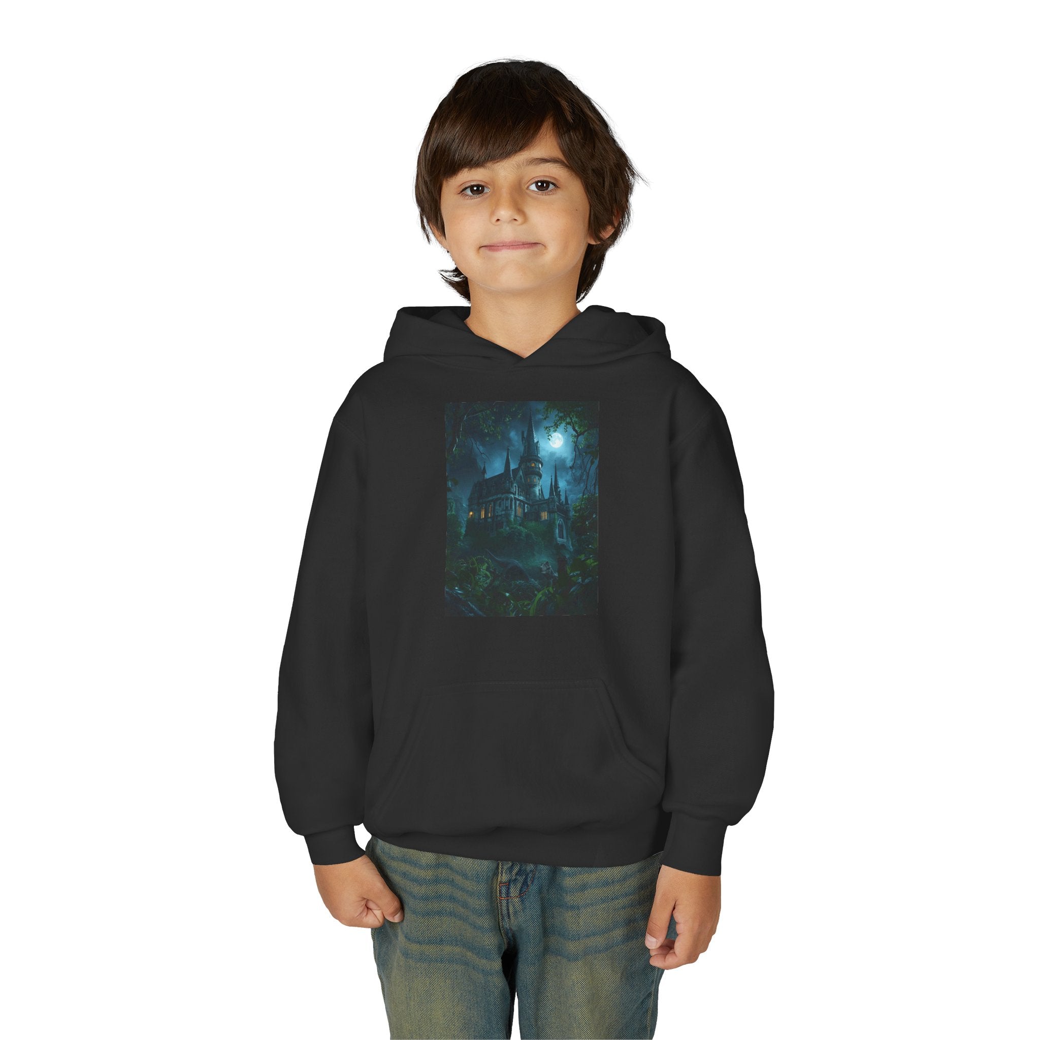 Mystical Night Scene Youth Hoodie | Perfect for Halloween, Cozy Days, Gifts for Kids, Adventure Apparel