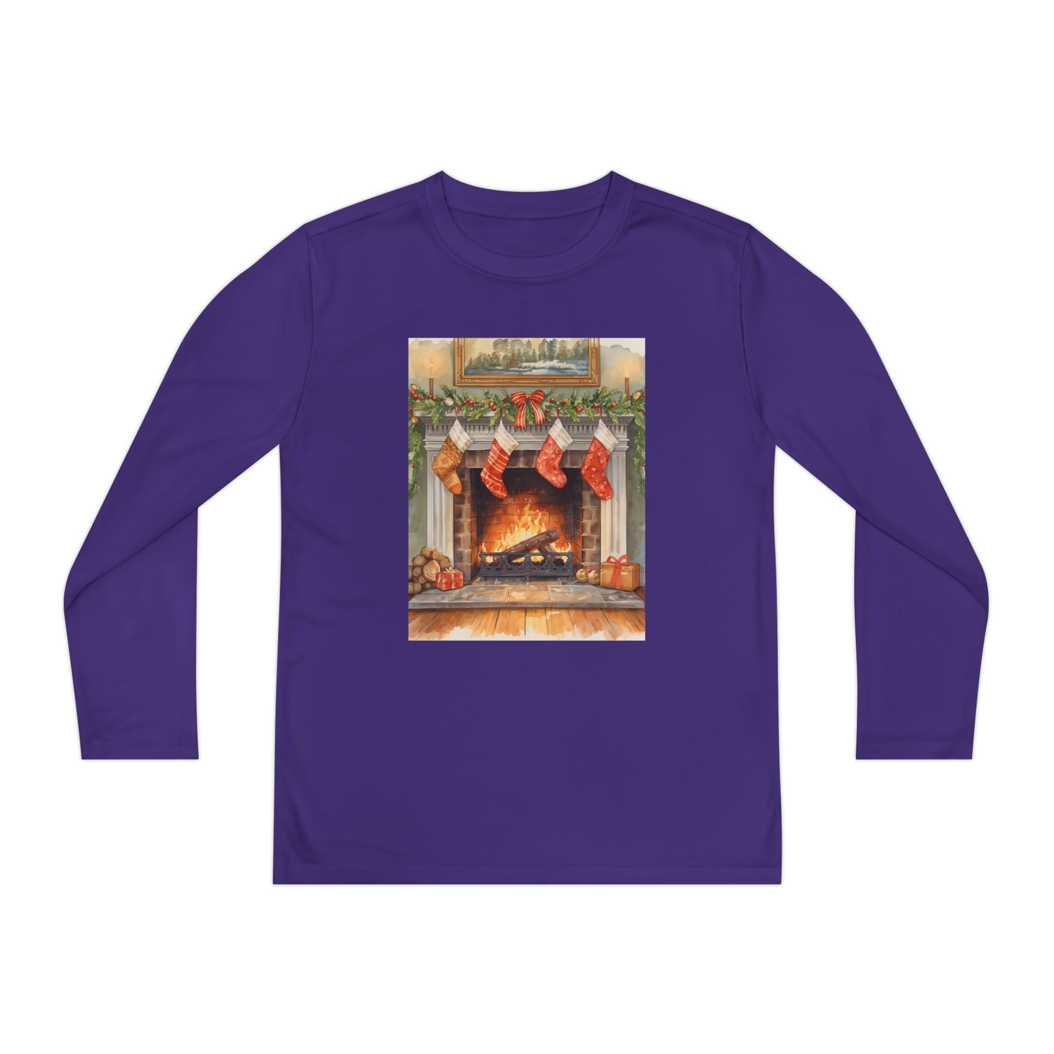 Christmas Stocking Fireplace Youth Long Sleeve Competitor Tee