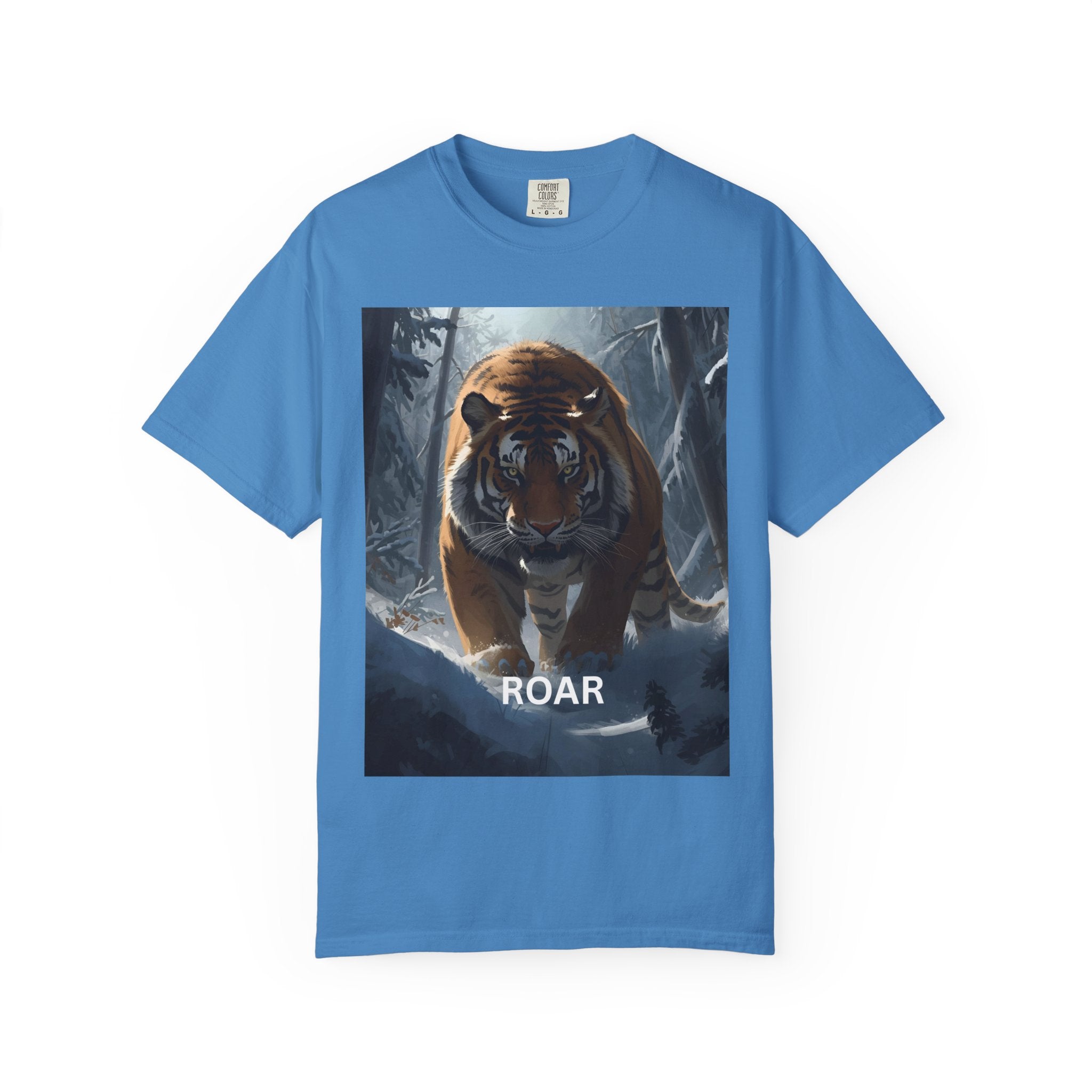 Fierce Tiger Roar Snow Graphic Tee, Eco-Friendly T-Shirt for Animal Lovers, Adventure Apparel, Gift for Wildlife Enthusiasts, Casual Wear