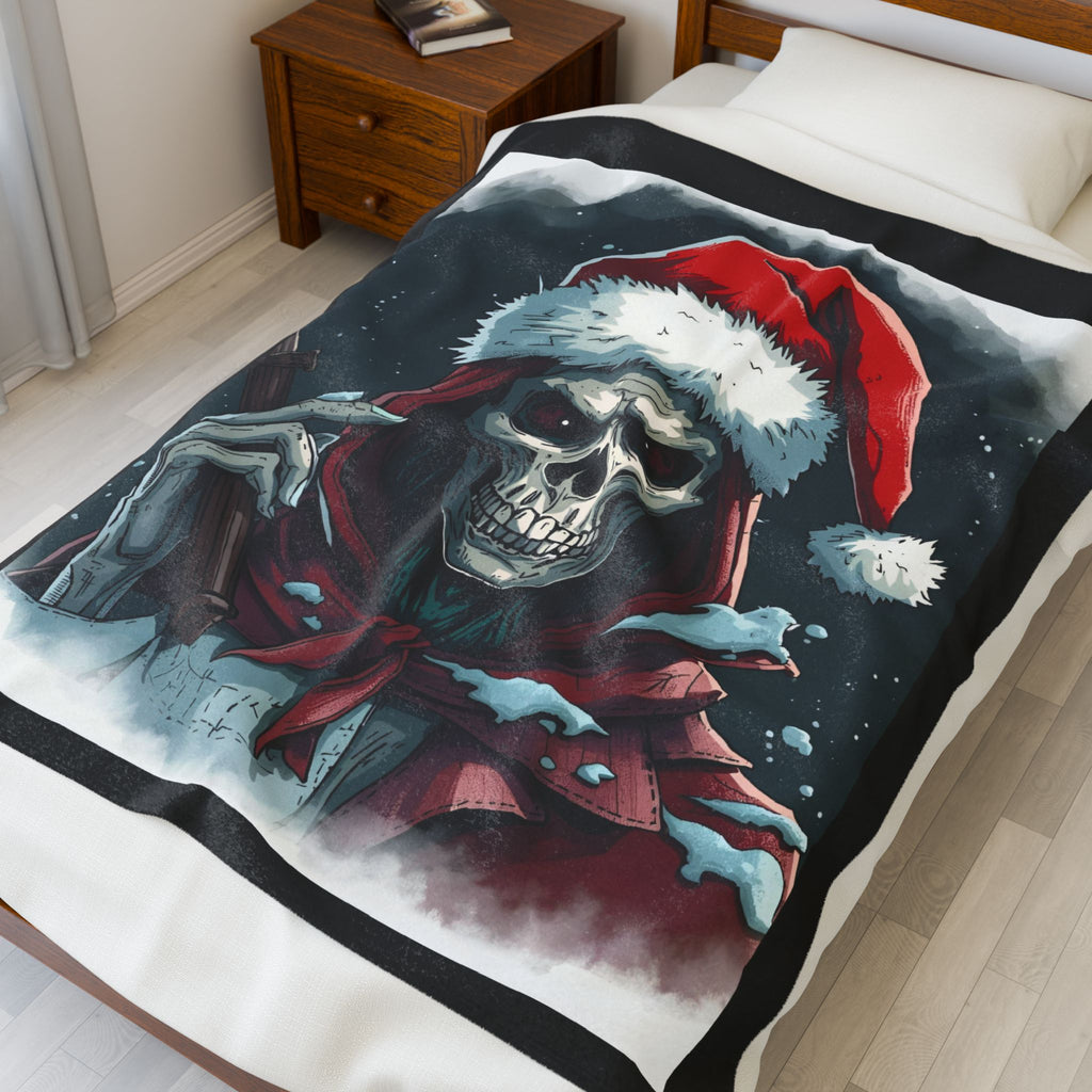 Spooky Skeleton Christmas Santa Velveteen Plush Blanket