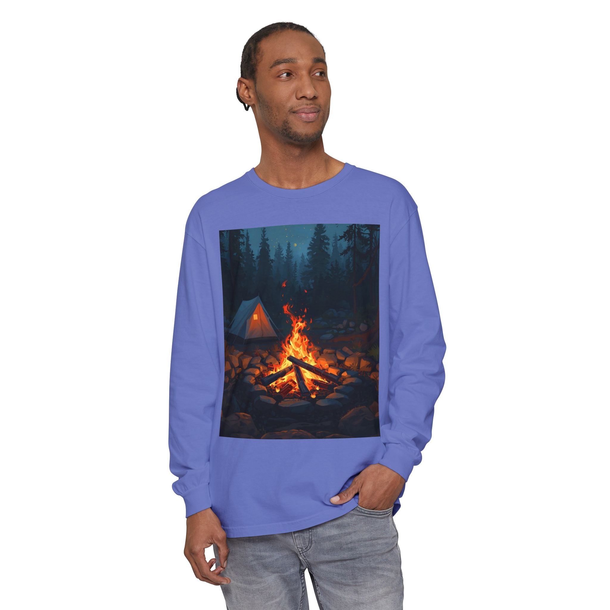 Camping Vibes Long Sleeve T-Shirt | Outdoor Adventure Shirt, Cozy Gift for Campers, Bonfire, Nature Lovers, Unisex Tee