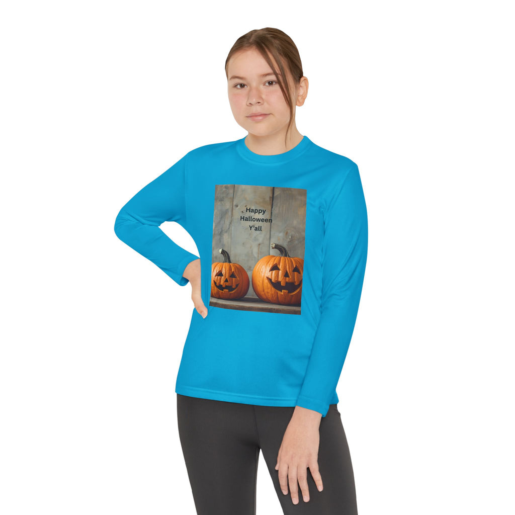 Youth Halloween Pumpkin Long Sleeve Tee, Funny Halloween Shirt, Kids Pumpkin Tee, Fall Celebration Top, Spooky Season Apparel