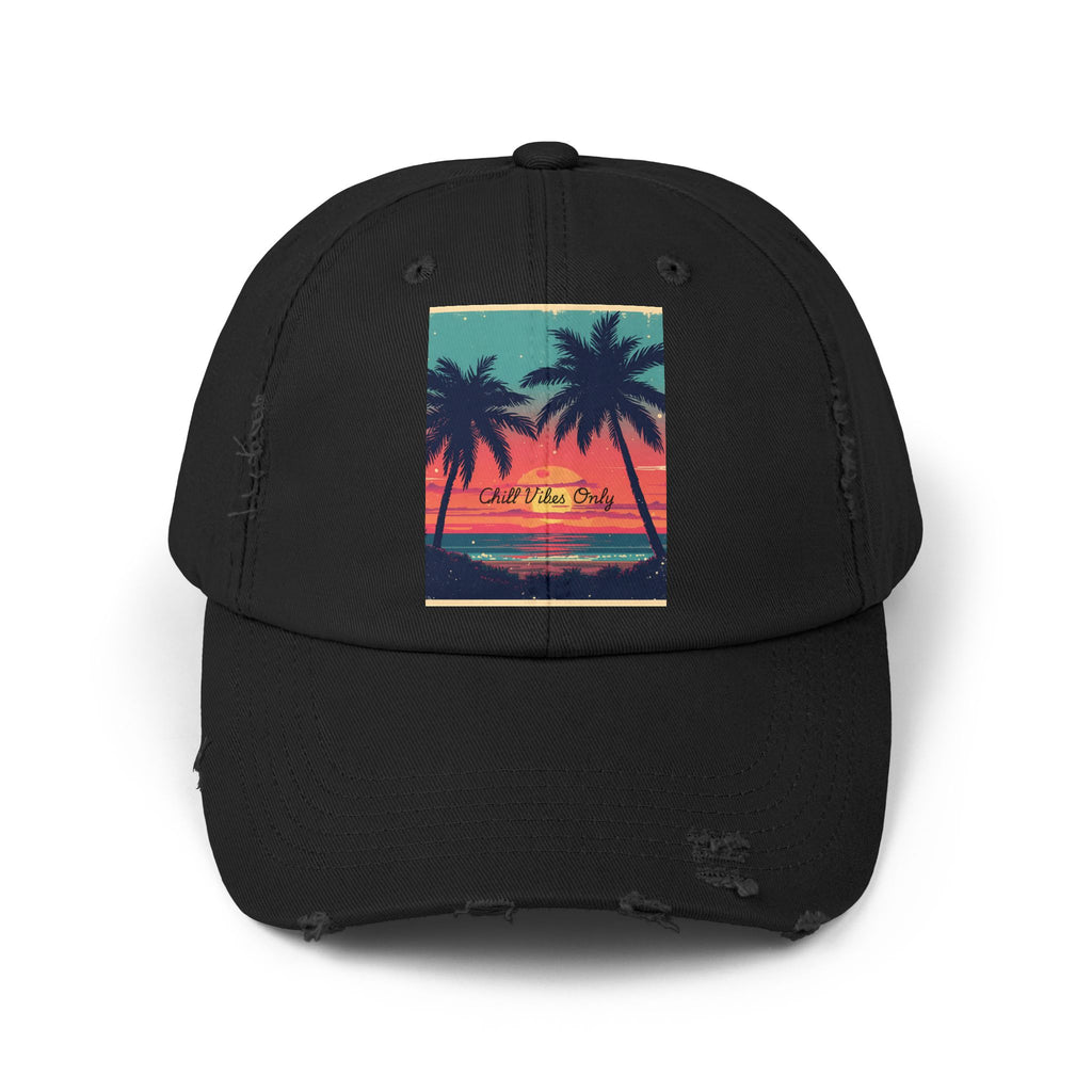 Tropical Sunset Unisex Distressed Cap