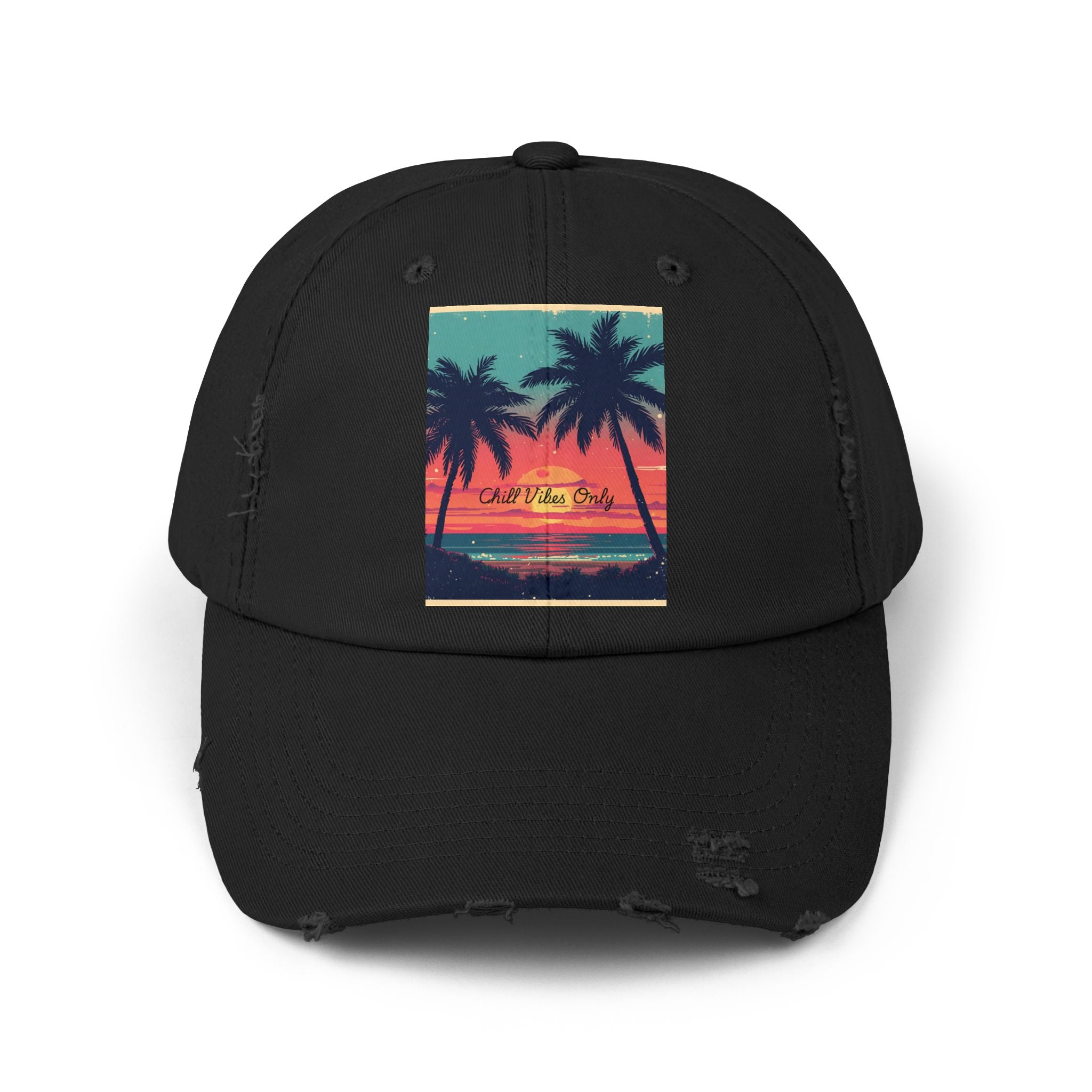 Tropical Sunset Unisex Distressed Cap