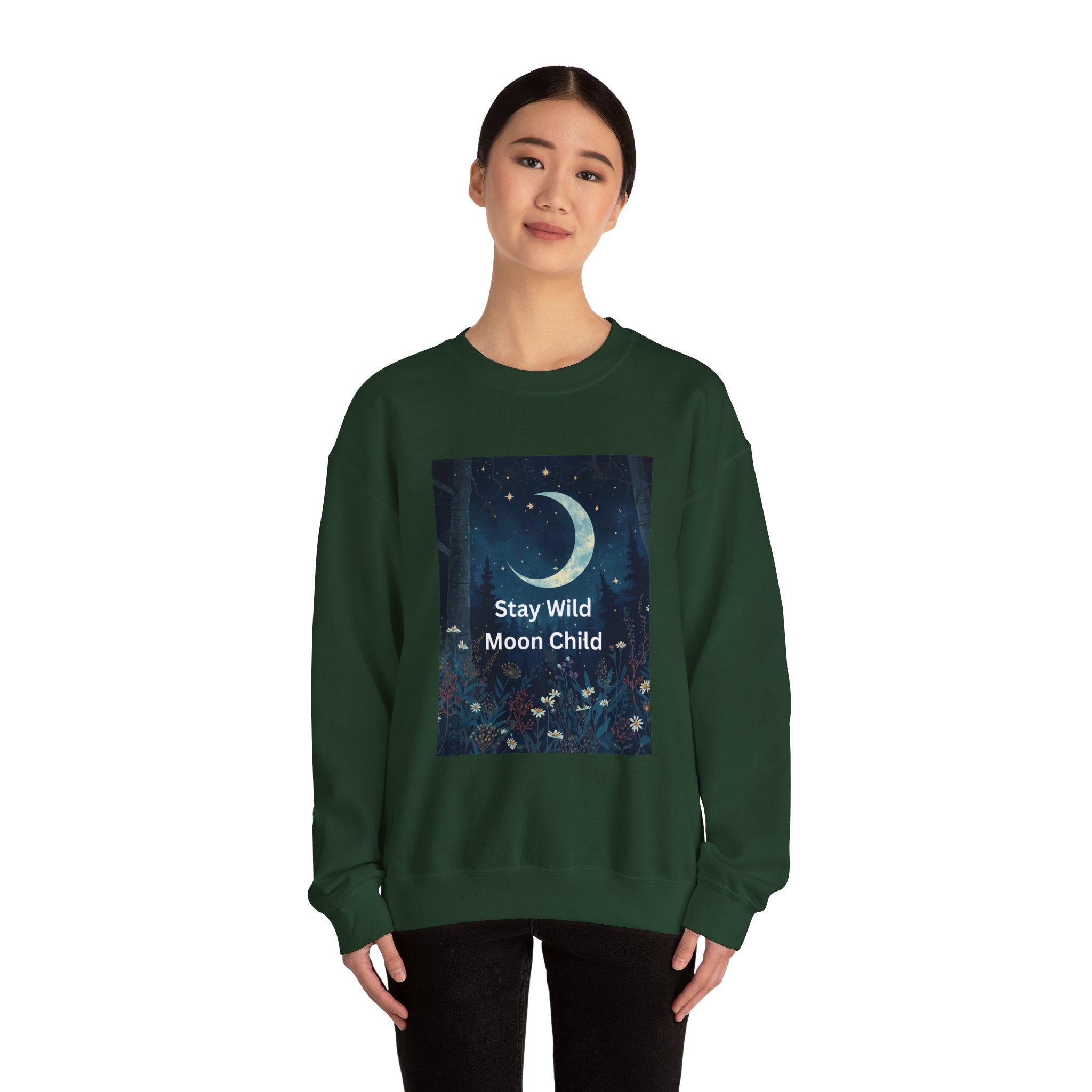 Stay Wild Moon Child Sweatshirt | Cozy Unisex Crewneck | Perfect for Nature Lovers, Festival Goers, and Everyday Comfort