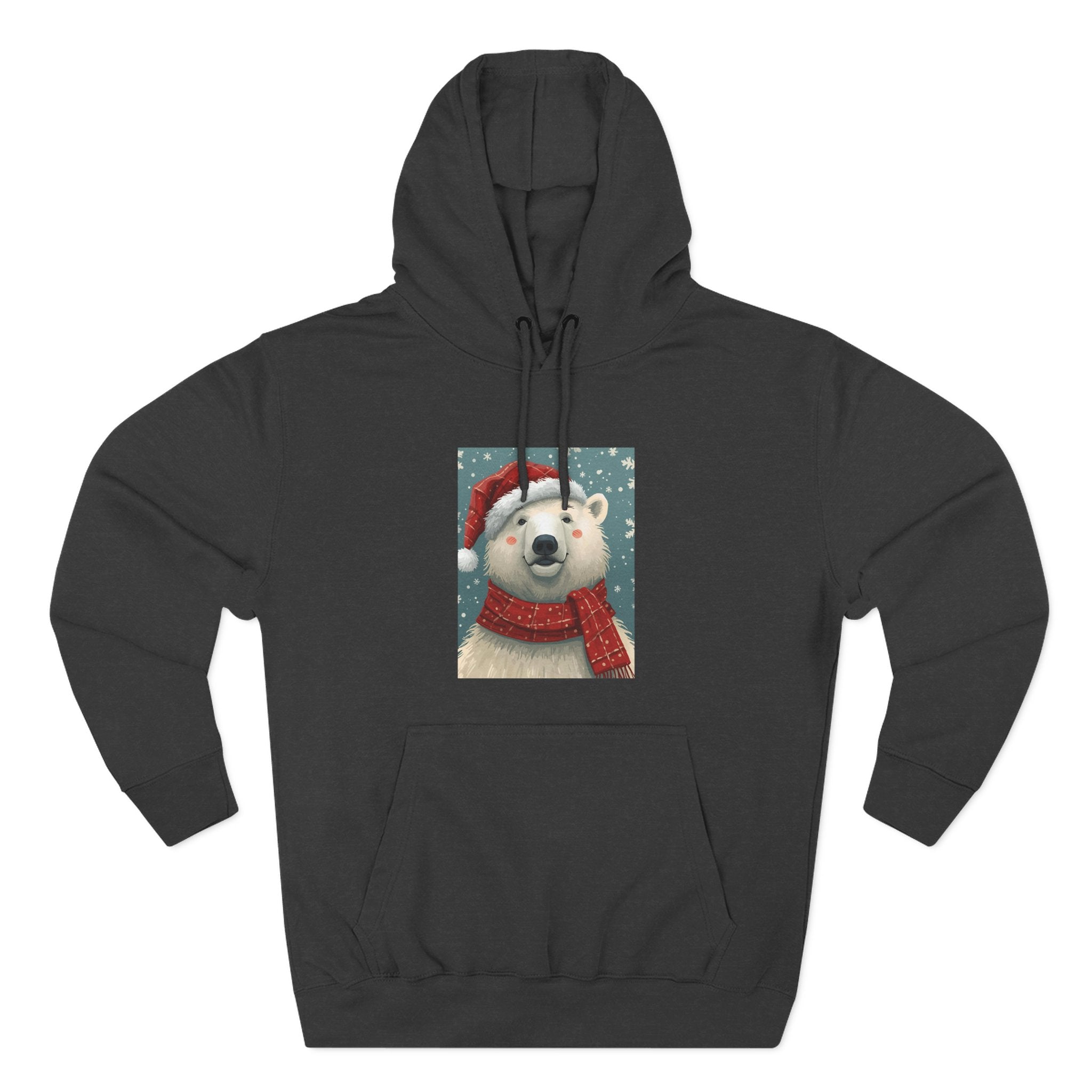 Cozy Polar Bear Holiday Hoodie, Winter Fleece Sweatshirt, Christmas Gift, Cute Animal Hoodie, Festive Apparel, Seasonal Wear