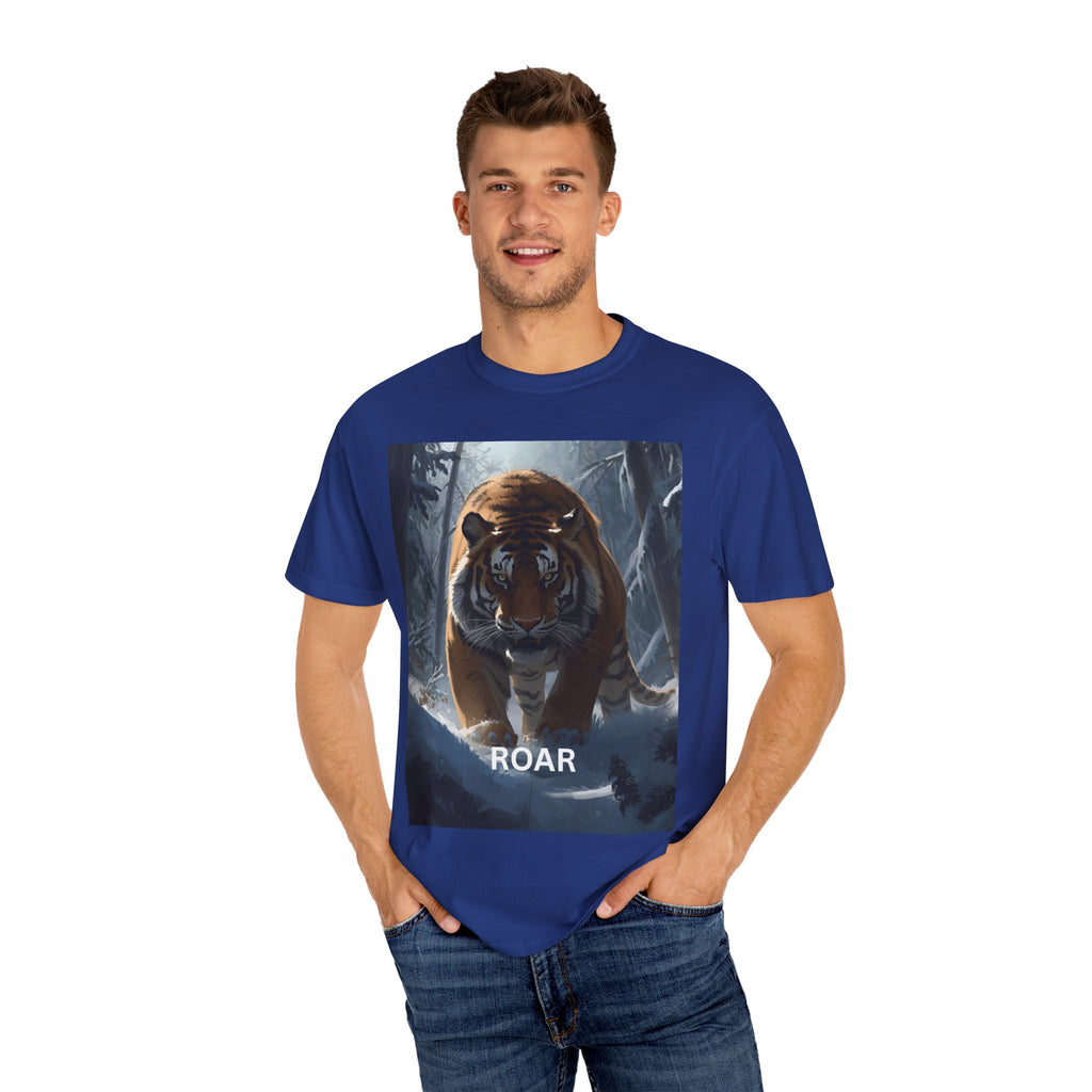 Fierce Tiger Roar Snow Graphic Tee, Eco-Friendly T-Shirt for Animal Lovers, Adventure Apparel, Gift for Wildlife Enthusiasts, Casual Wear