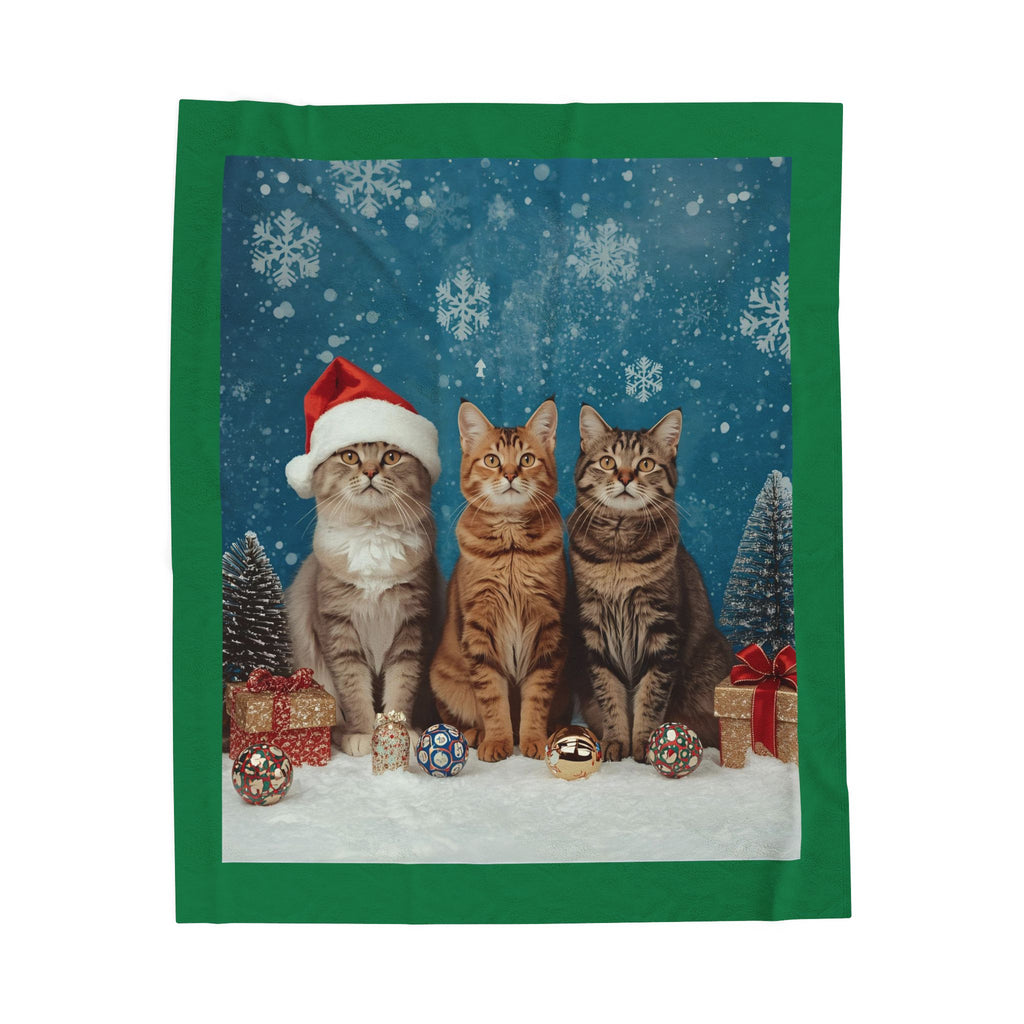 Cute Cat Festive Christmas Velveteen Plush Blanket