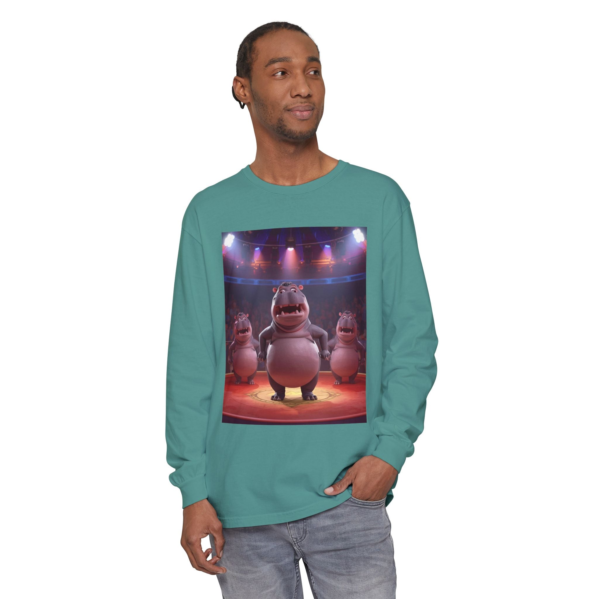 Hippo Funny Unisex Garment-dyed Long Sleeve T-Shirt