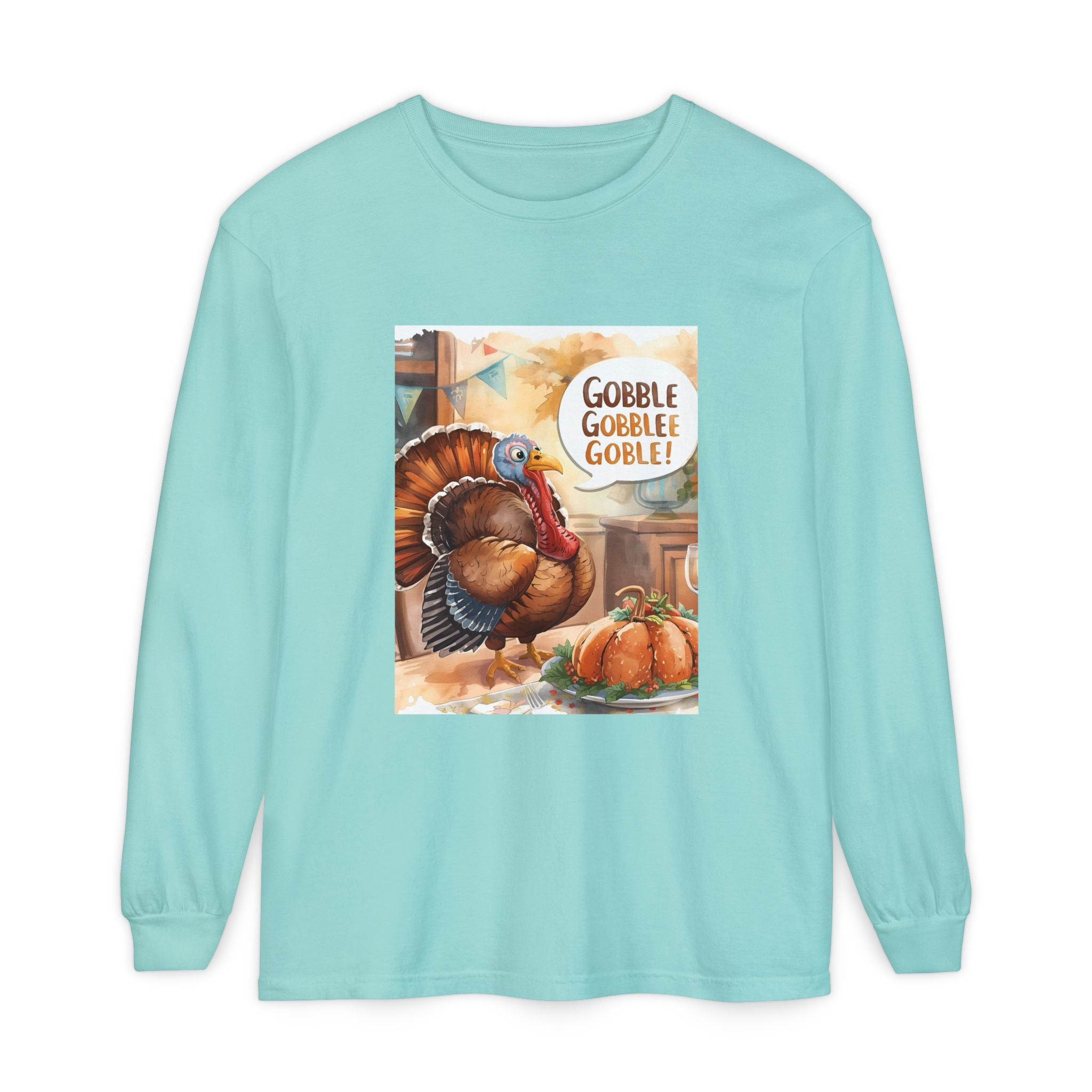 Thanksgiving Long Sleeve T-Shirt with Turkey Design, Fall Apparel, Holiday Gift, Family Gathering Shirt, Gobble Gobble Tee