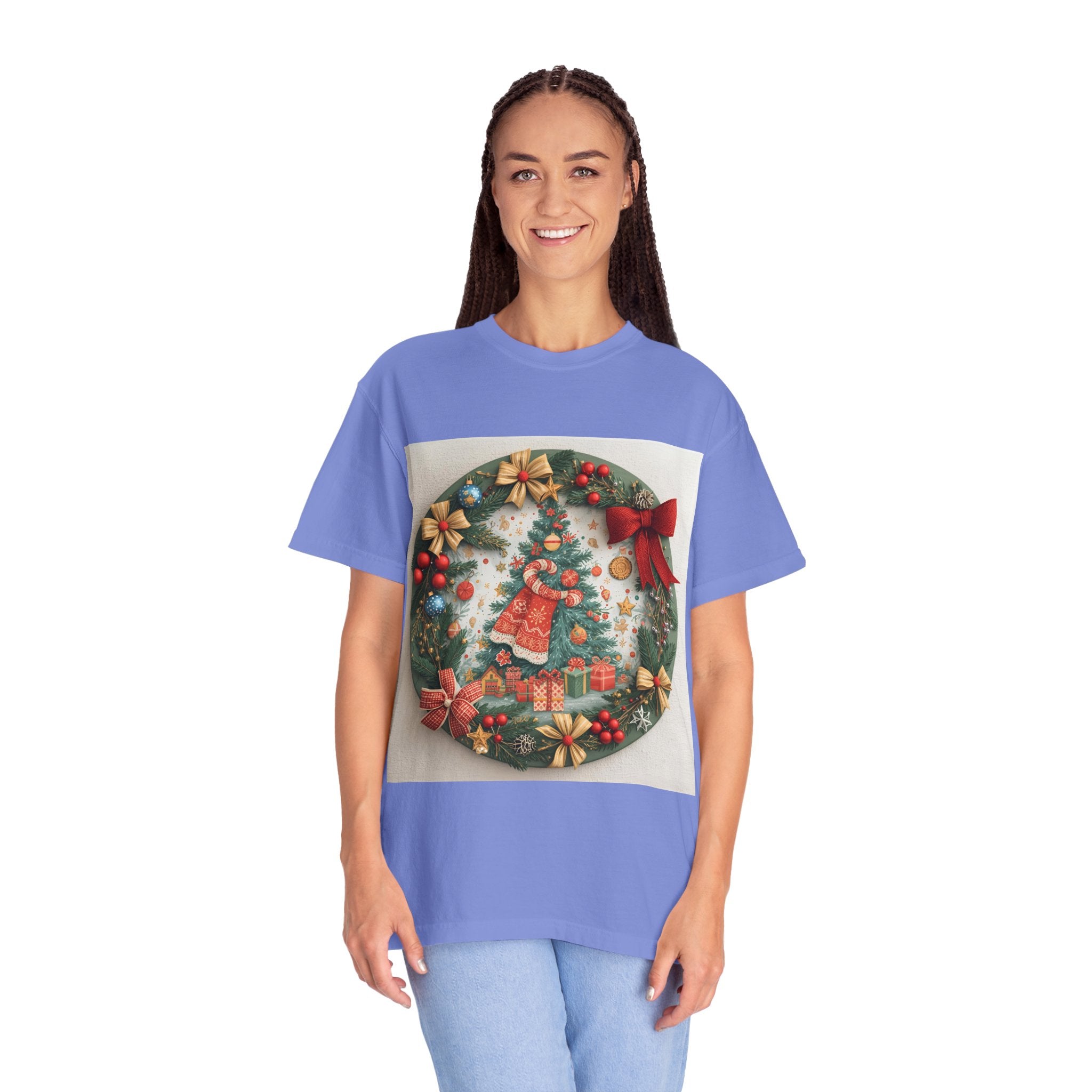 Christmas Wreath Festive Holiday T-Shirt, Christmas Tee, Seasonal Wear, Gift for Him/Her, Cute Xmas Shirt, Unisex Holiday Apparel