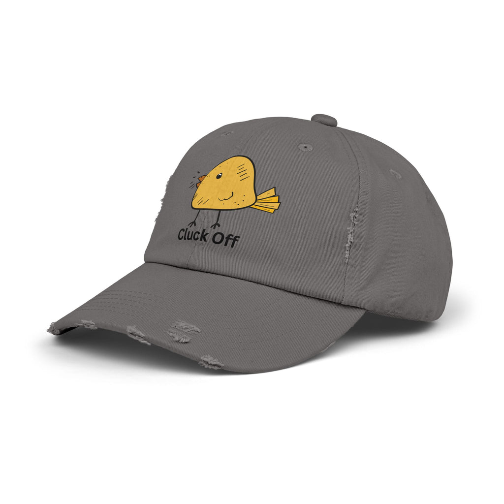 Quirky Distressed Cap with 'Cluck Off' Design - Fun Gift for Bird Lovers, Casual Wear, Summer Accessory, Unique Hat, Funny Cap