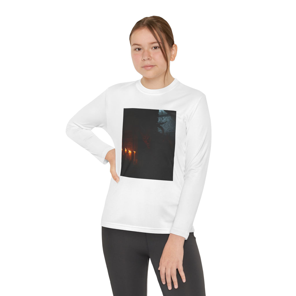 Spooky Halloween Pumpkin Shadow Youth Long Sleeve Competitor Tee