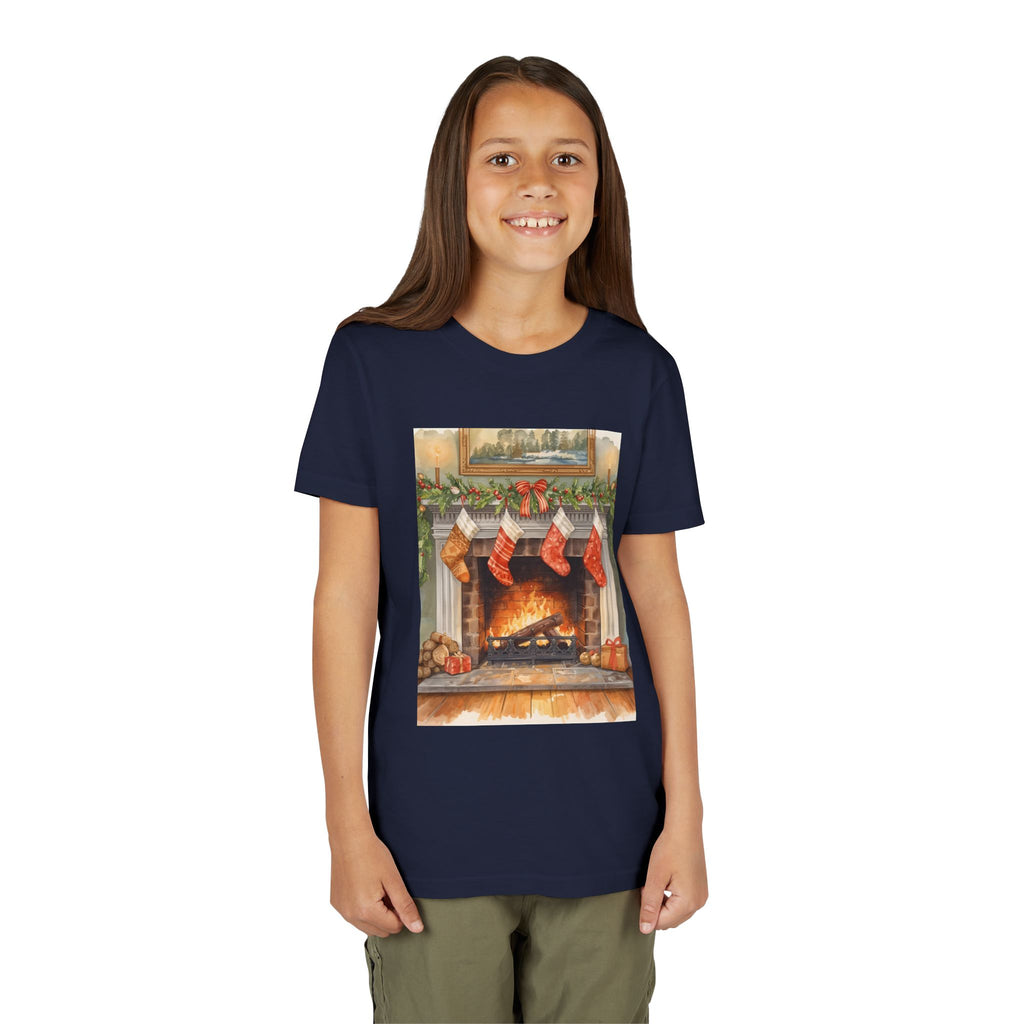 Christmas Stocking Fireplace Youth Short Sleeve Tee