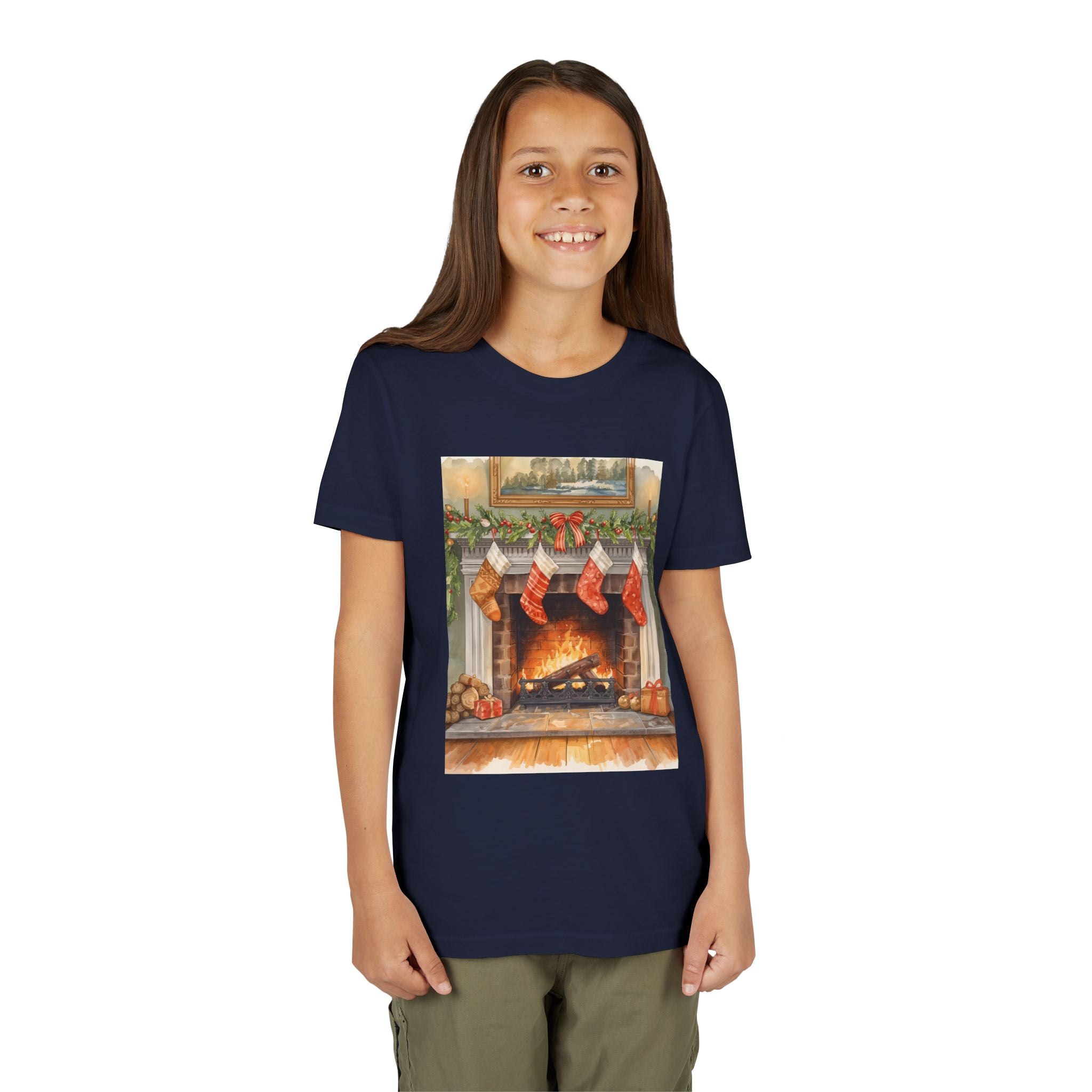 Christmas Stocking Fireplace Youth Short Sleeve Tee