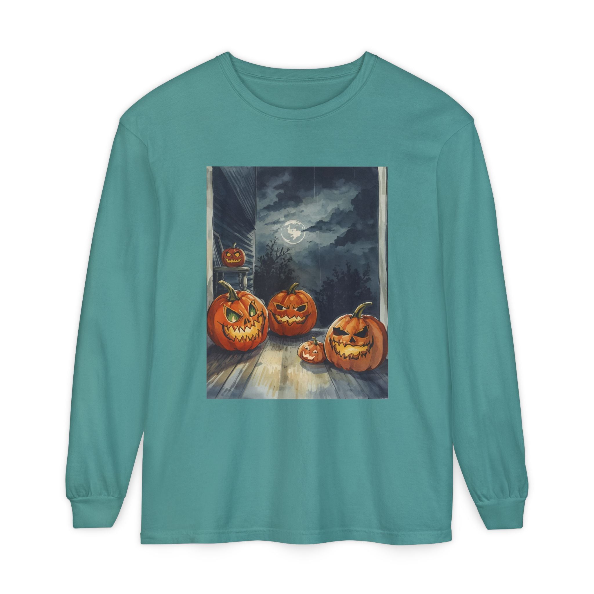 Halloween Pumpkin Scary Unisex Garment-dyed Long Sleeve T-Shirt