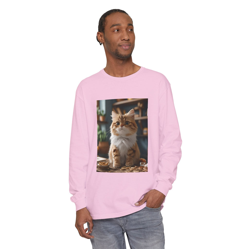 Cute Cat Unisex Garment-dyed Long Sleeve T-Shirt