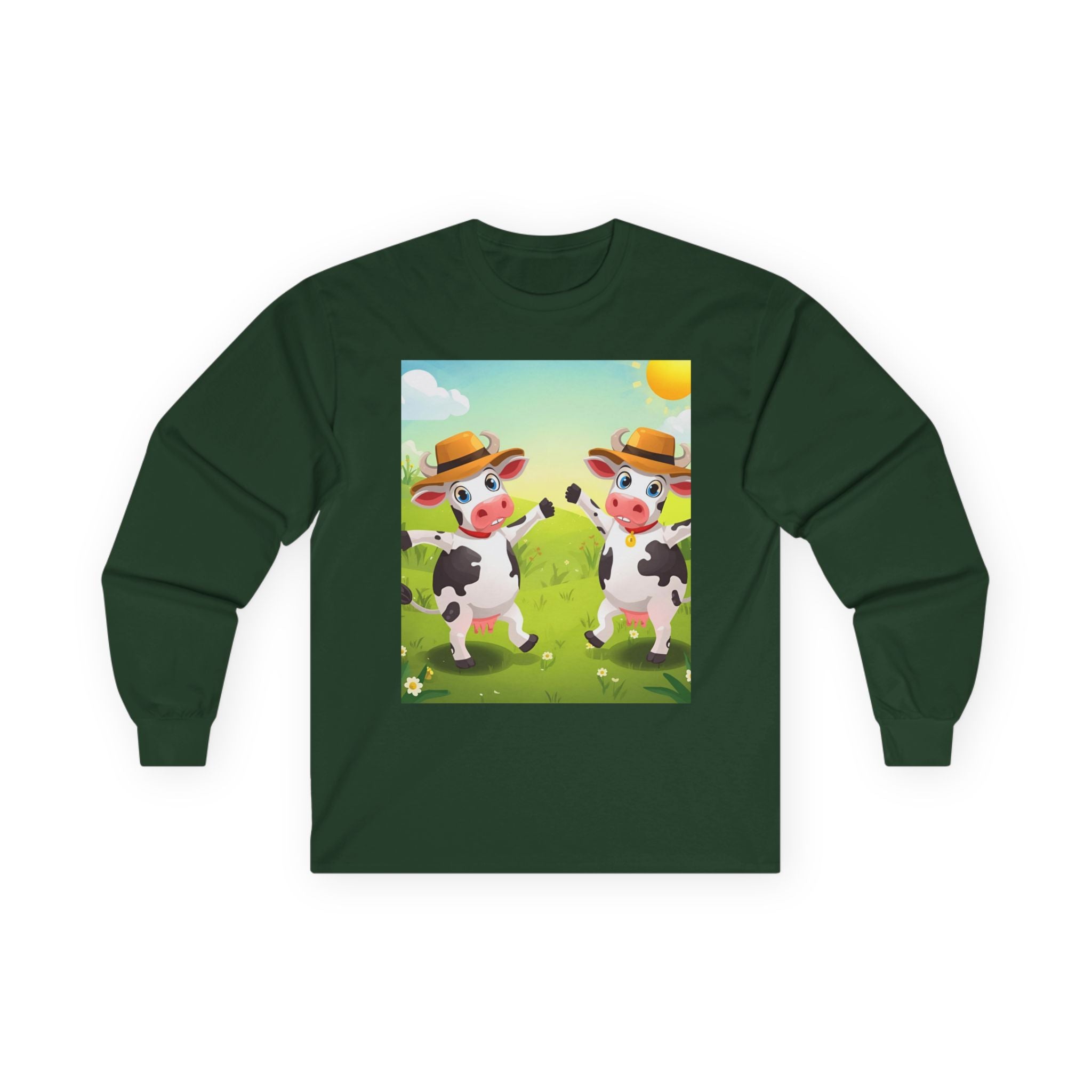 Cute Cow Graphic Long Sleeve Tee, Animal Farm Shirt, Unisex Cotton Tee, Summer Vibes Top, Gifts for Animal Lovers