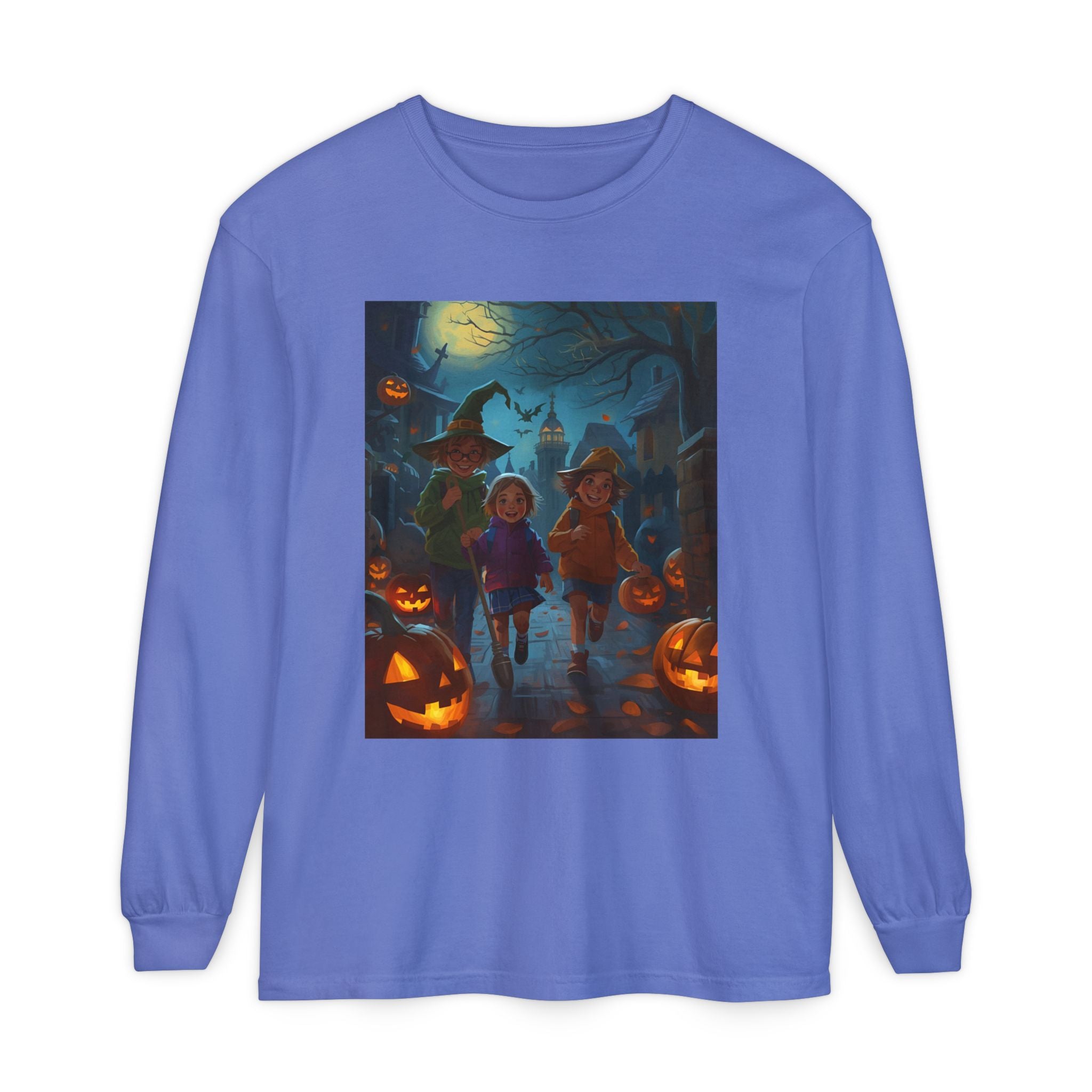 Halloween Themed Unisex Long Sleeve T-Shirt, Spooky Autumn Apparel, Trick-or-Treat Shirt, Fall Fashion, Casual Halloween Outfits