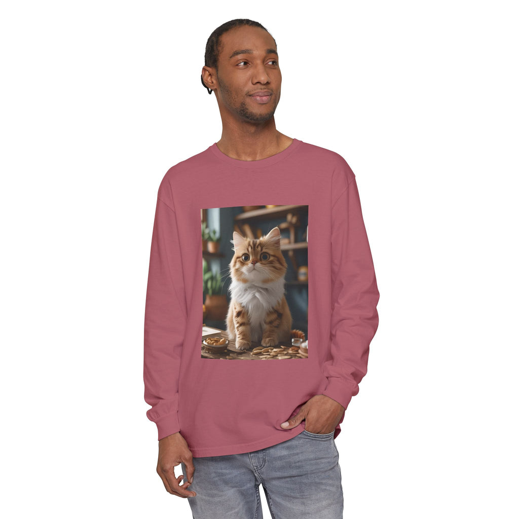 Cute Cat Unisex Garment-dyed Long Sleeve T-Shirt
