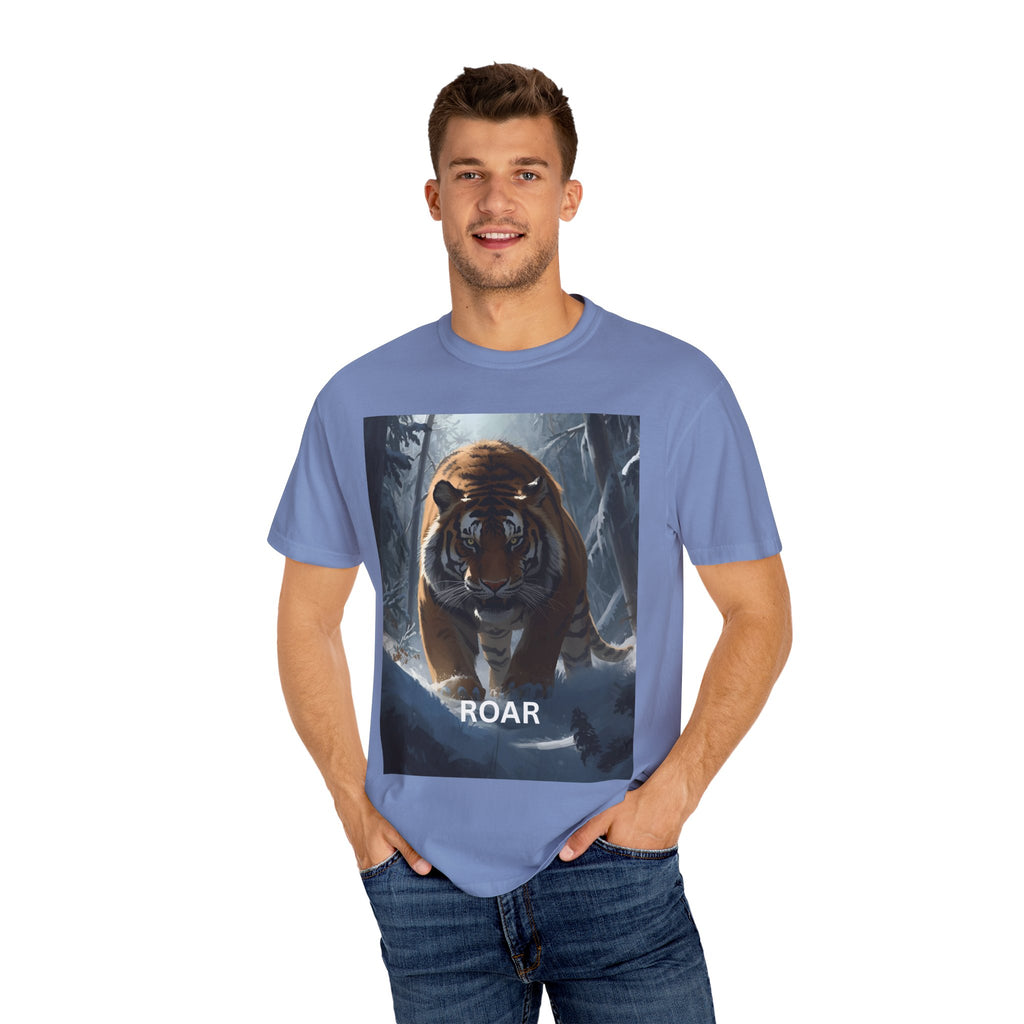 Fierce Tiger Roar Snow Graphic Tee, Eco-Friendly T-Shirt for Animal Lovers, Adventure Apparel, Gift for Wildlife Enthusiasts, Casual Wear