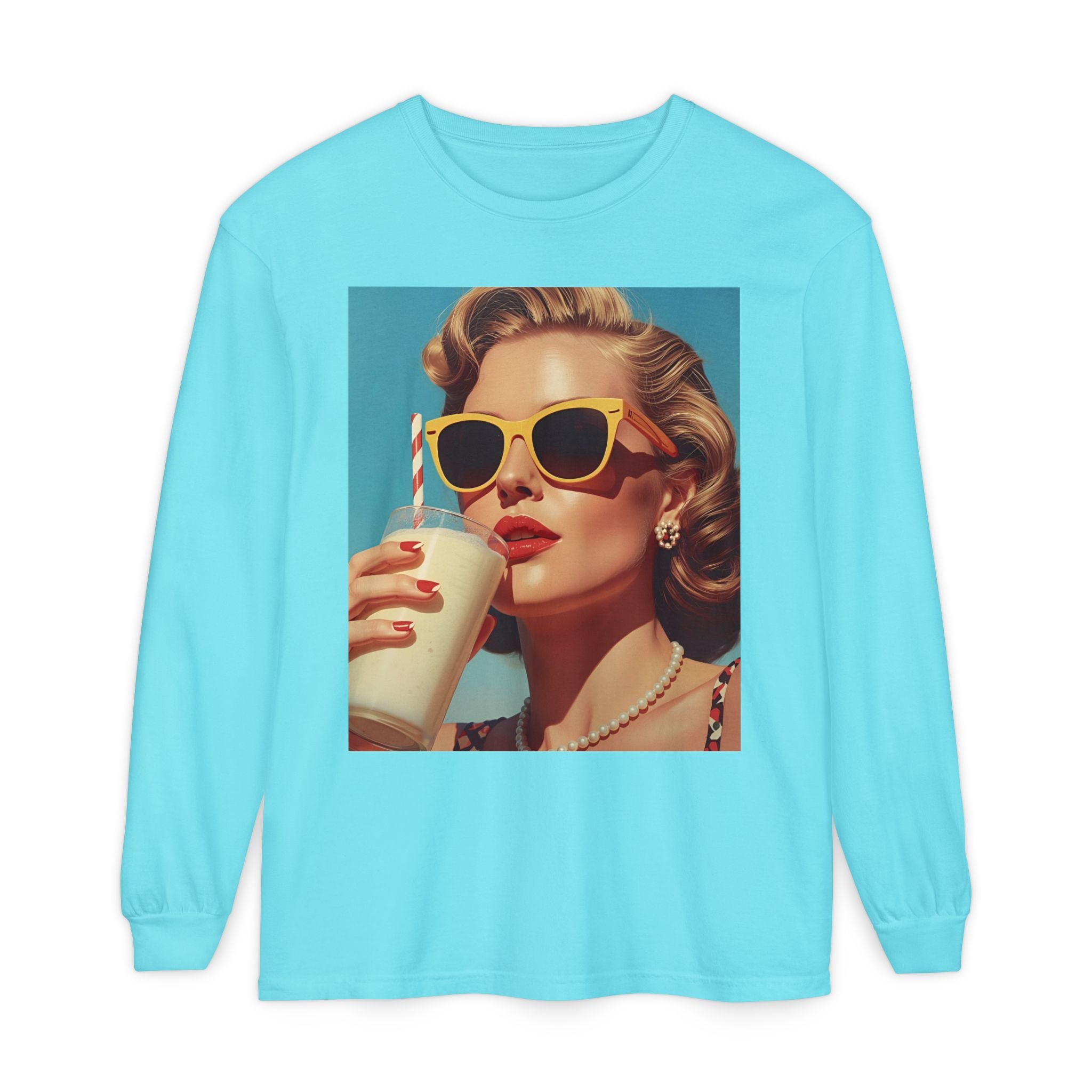 Retro Pop Art Long Sleeve T-Shirt, Vintage Graphic Tee, Fashion Top, Summer Style shirt, Gift for Art Lovers, Casual Wear