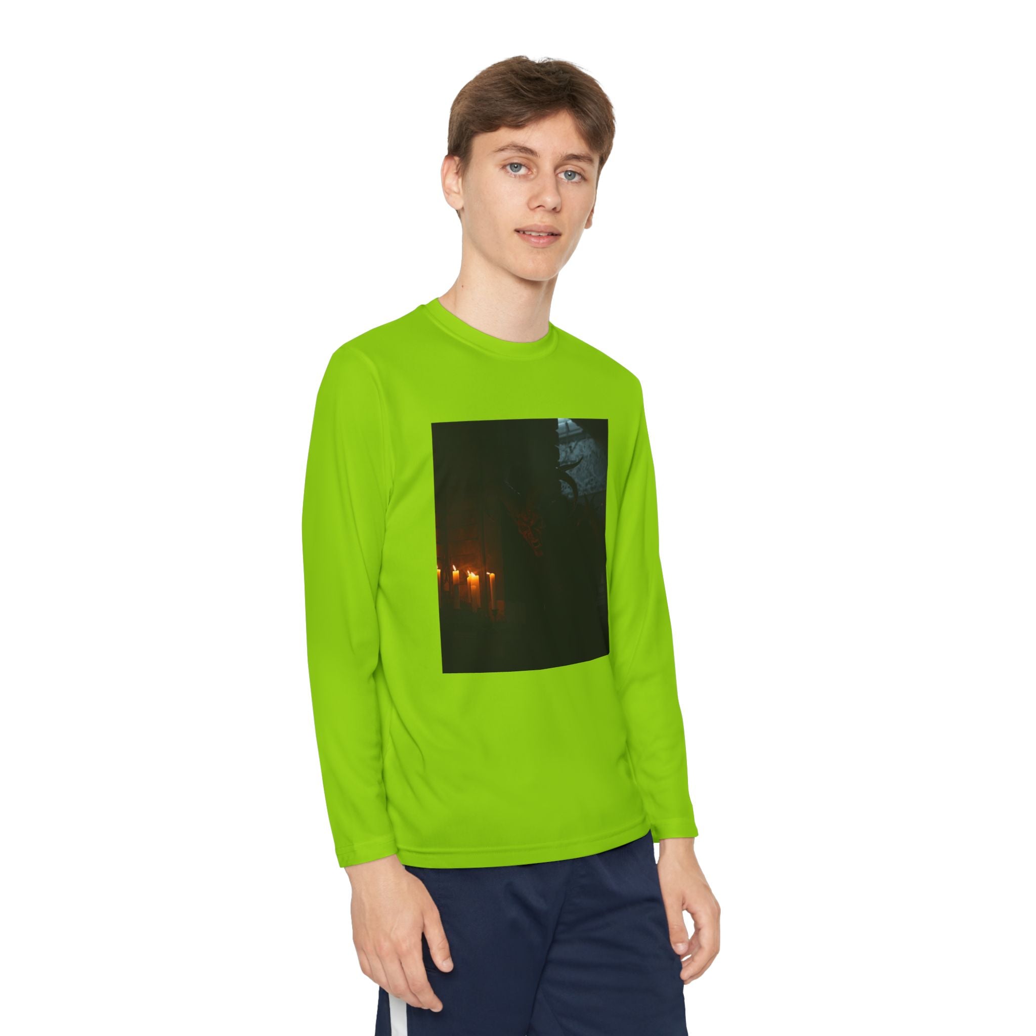 Spooky Halloween Pumpkin Shadow Youth Long Sleeve Competitor Tee
