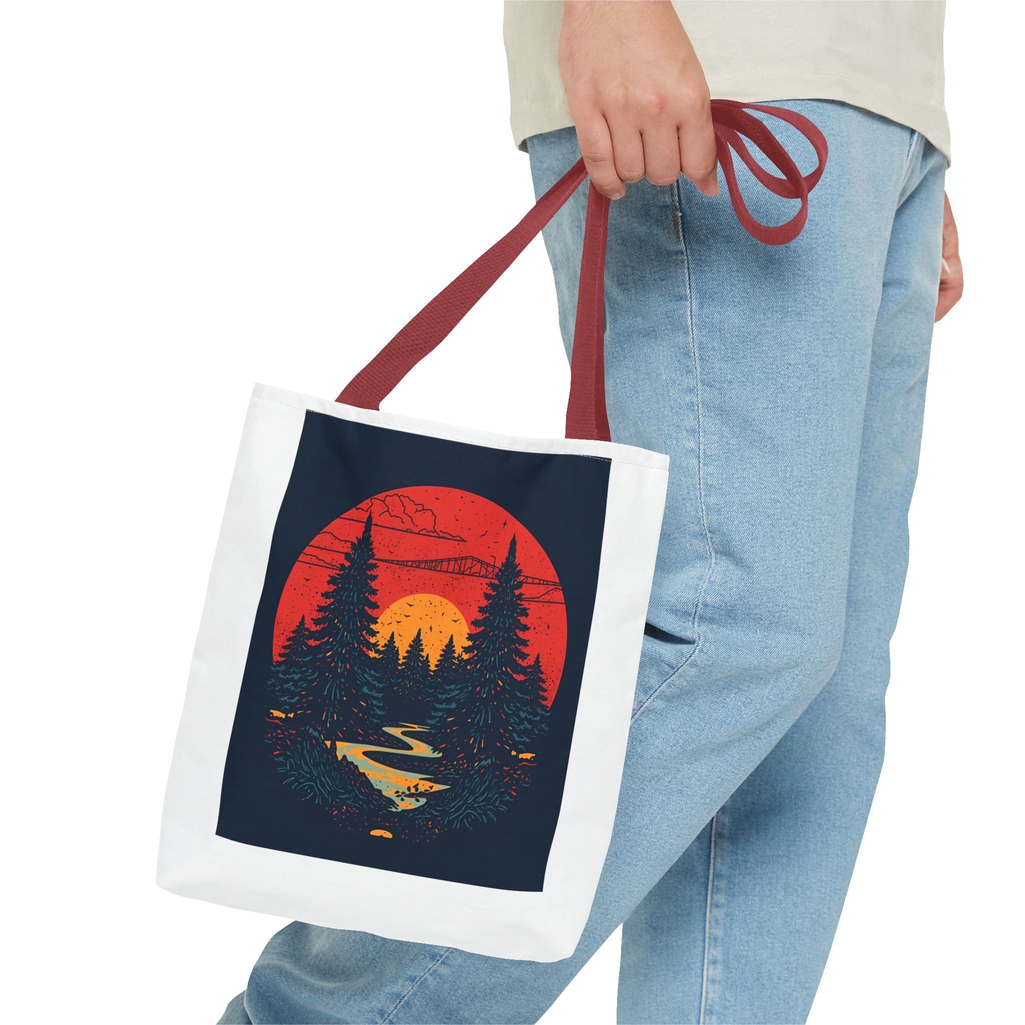 Nature-Inspired Tote Bag, Eco-Friendly Shopping Bag, Sunset Forest Design, Travel Companion, Gift for Outdoors Lovers, Stylish Everyday Bag