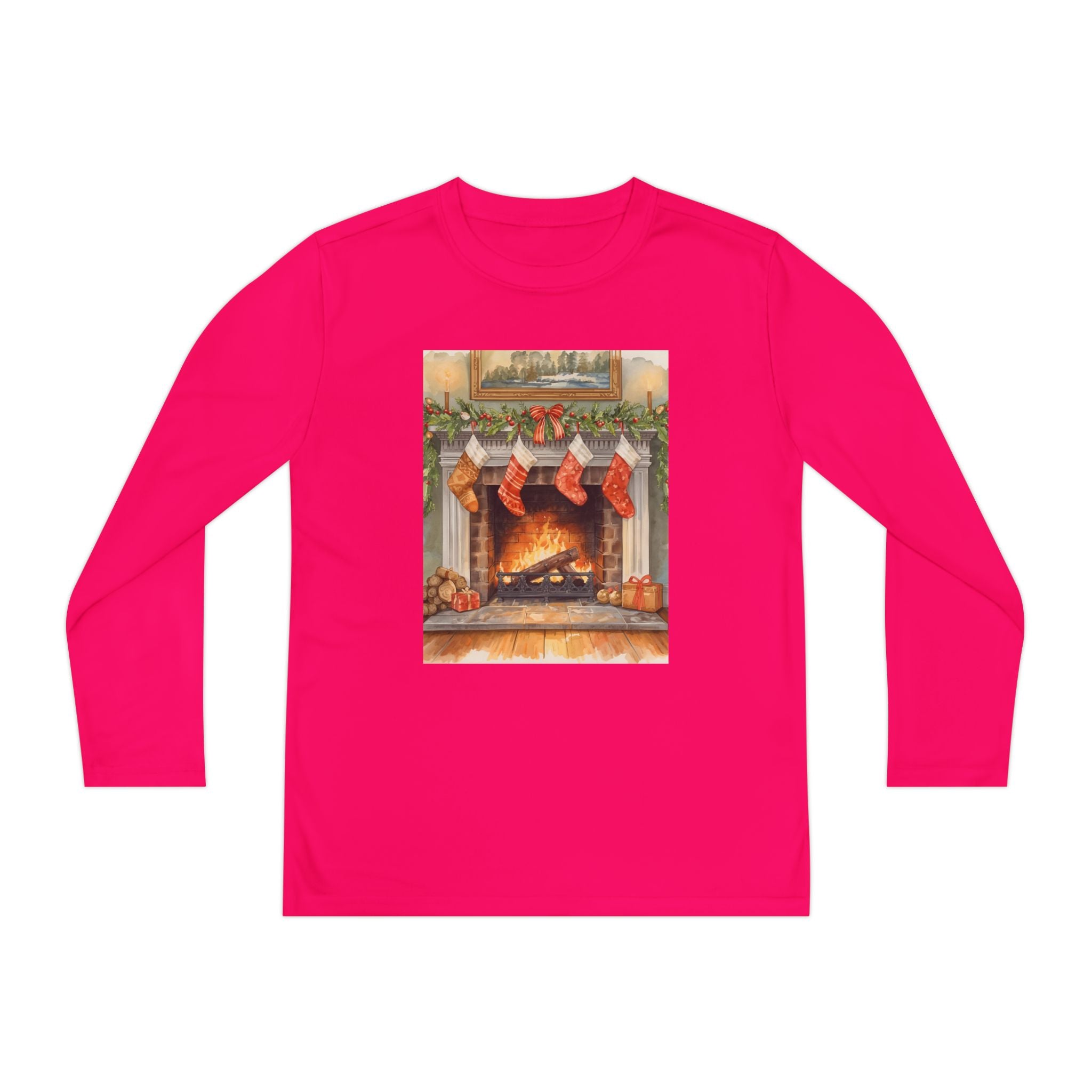 Christmas Stocking Fireplace Youth Long Sleeve Competitor Tee