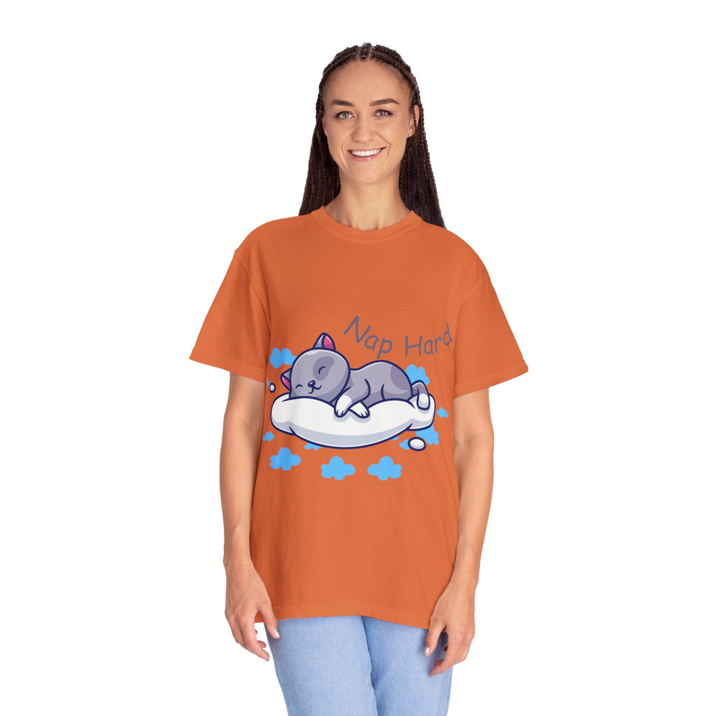Cozy Cat Nap Hard Unisex Garment-Dyed T-shirt, Cat Lover Gift, Cozy Casual Tee, Funny Nap Shirt, Perfect for Pet Owners, Lightweight Summer Top