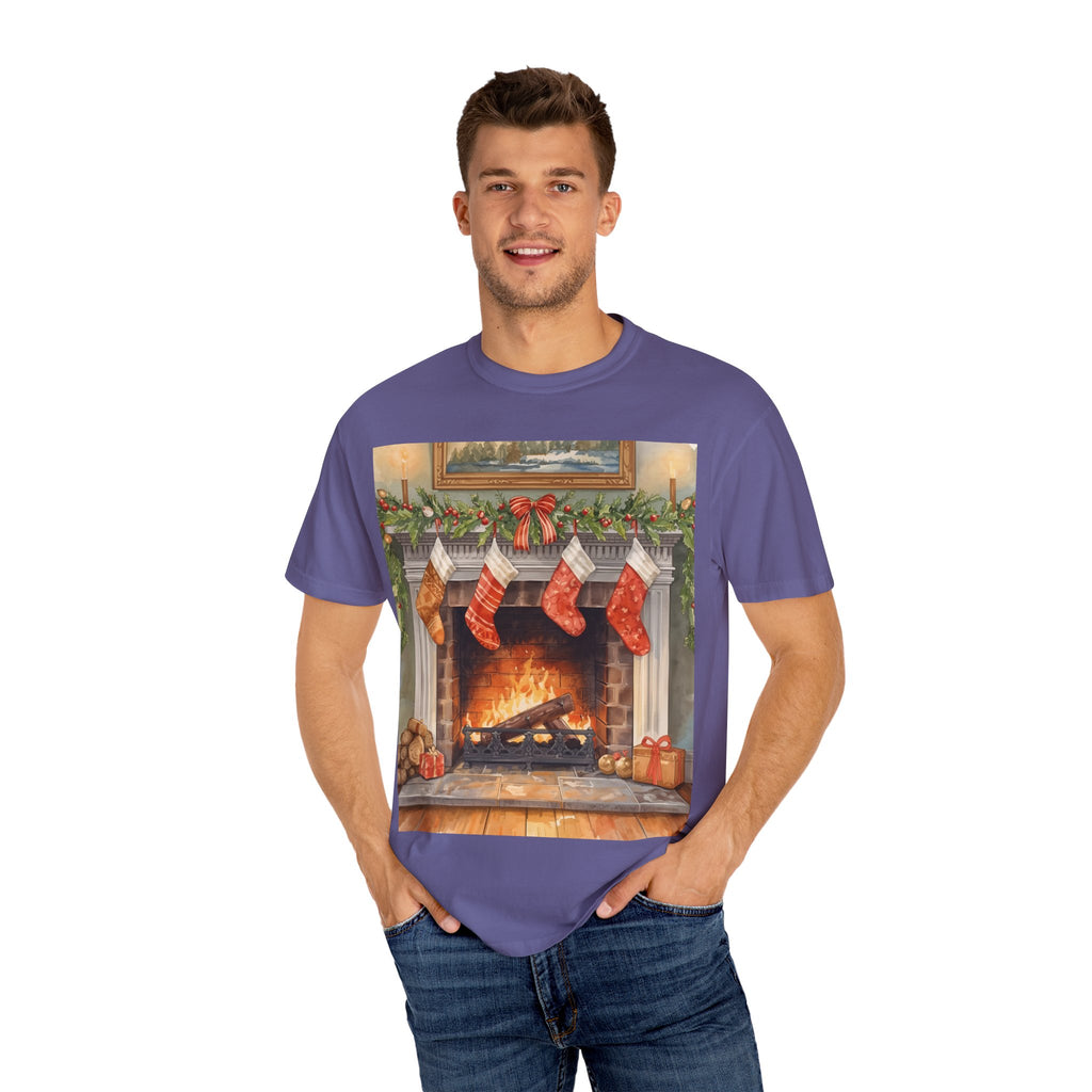 Cozy Christmas Fireplace T-Shirt | Unisex Holiday Tee | Gift for Him/Her | Festive Layering Top | Merry Christmas Apparel