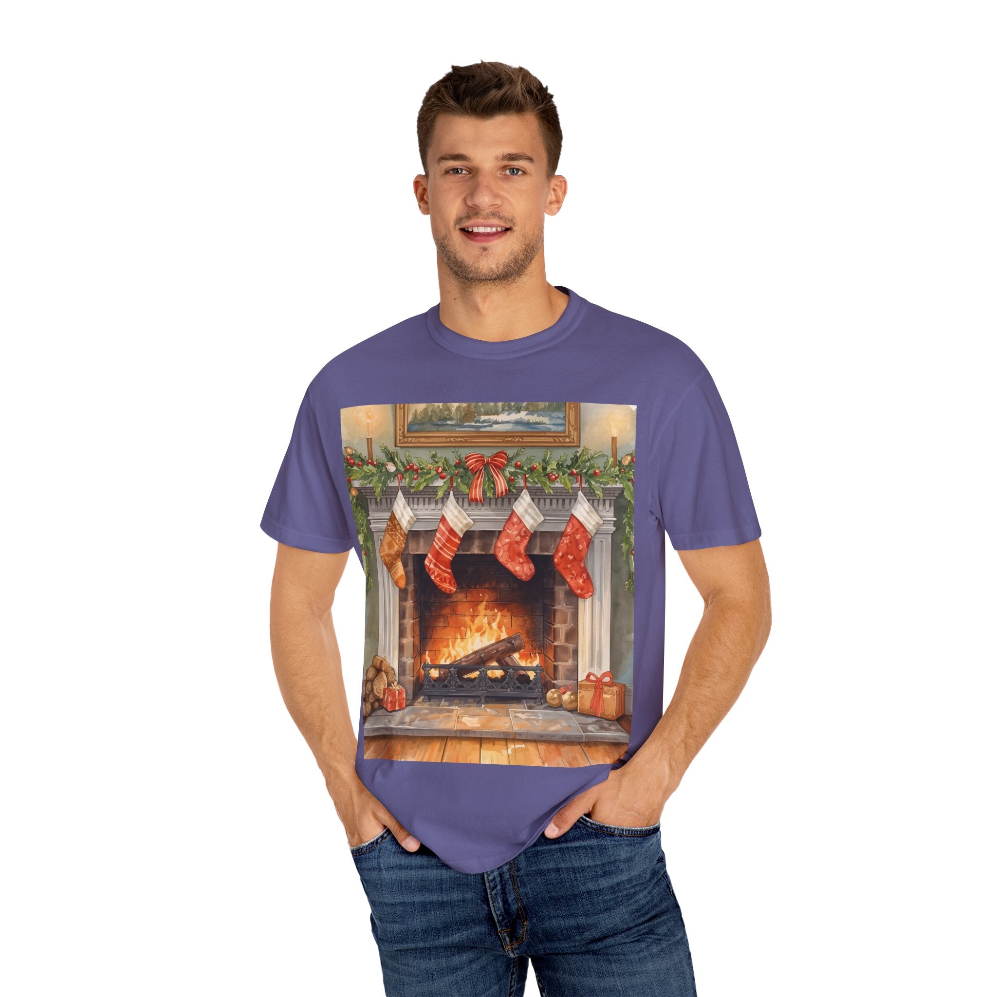 Cozy Christmas Fireplace T-Shirt | Unisex Holiday Tee | Gift for Him/Her | Festive Layering Top | Merry Christmas Apparel