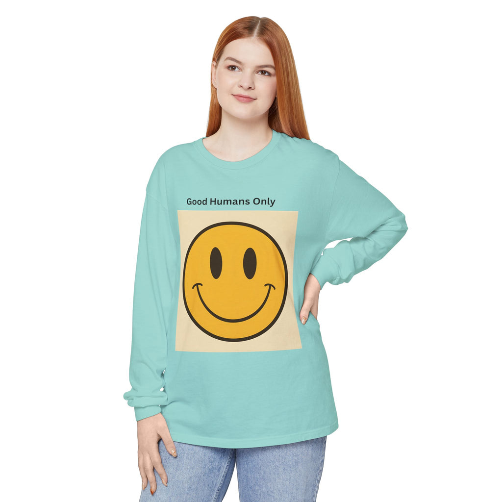 Smiley Face Unisex Garment-dyed Long Sleeve T-Shirt