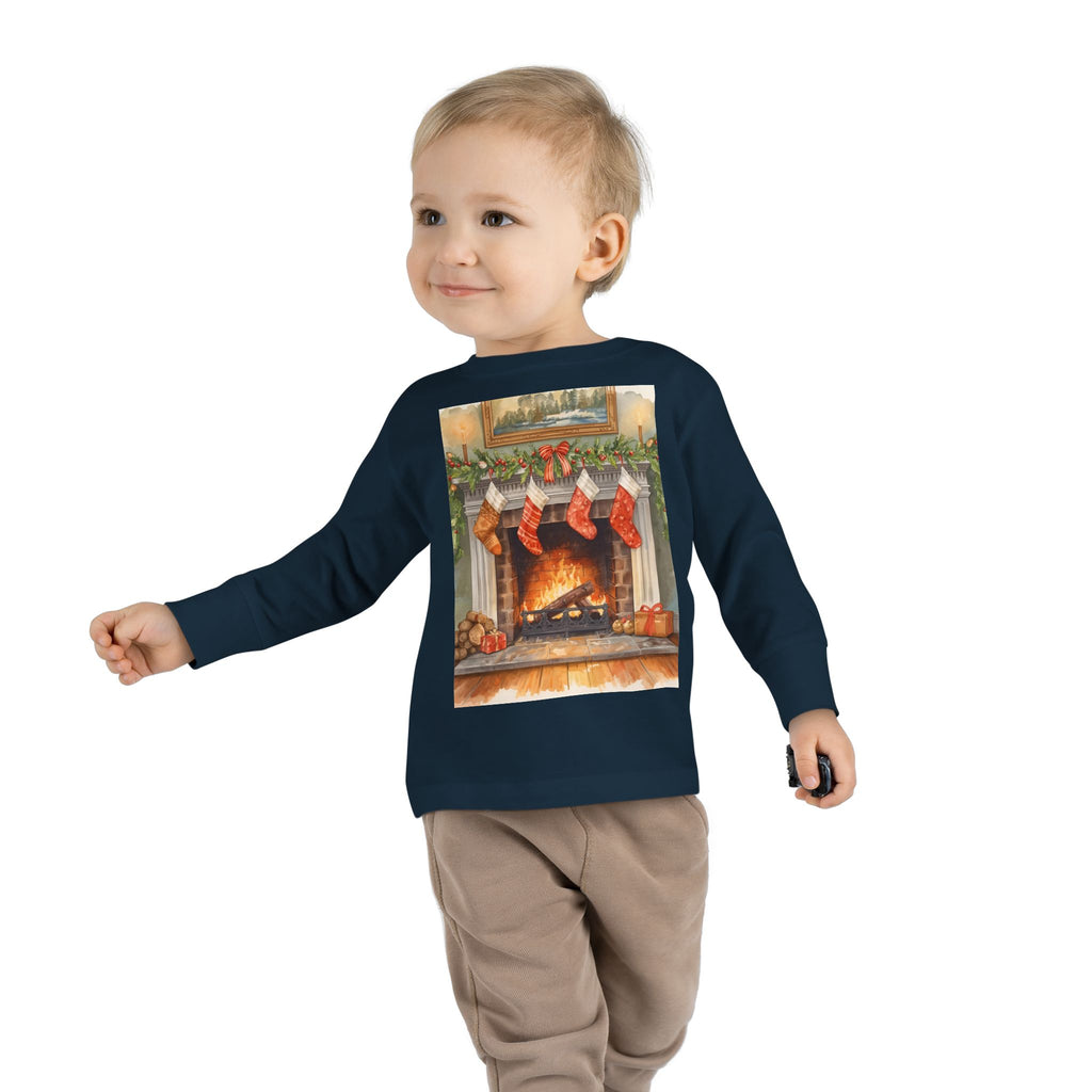 Christmas Stocking Fireplace Toddler Long Sleeve Tee