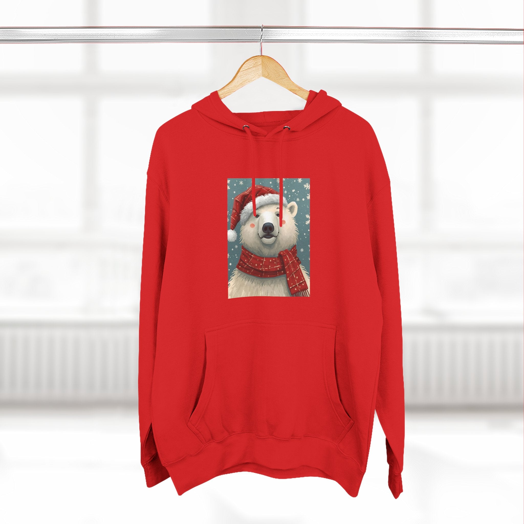 Cozy Polar Bear Holiday Hoodie, Winter Fleece Sweatshirt, Christmas Gift, Cute Animal Hoodie, Festive Apparel, Seasonal Wear
