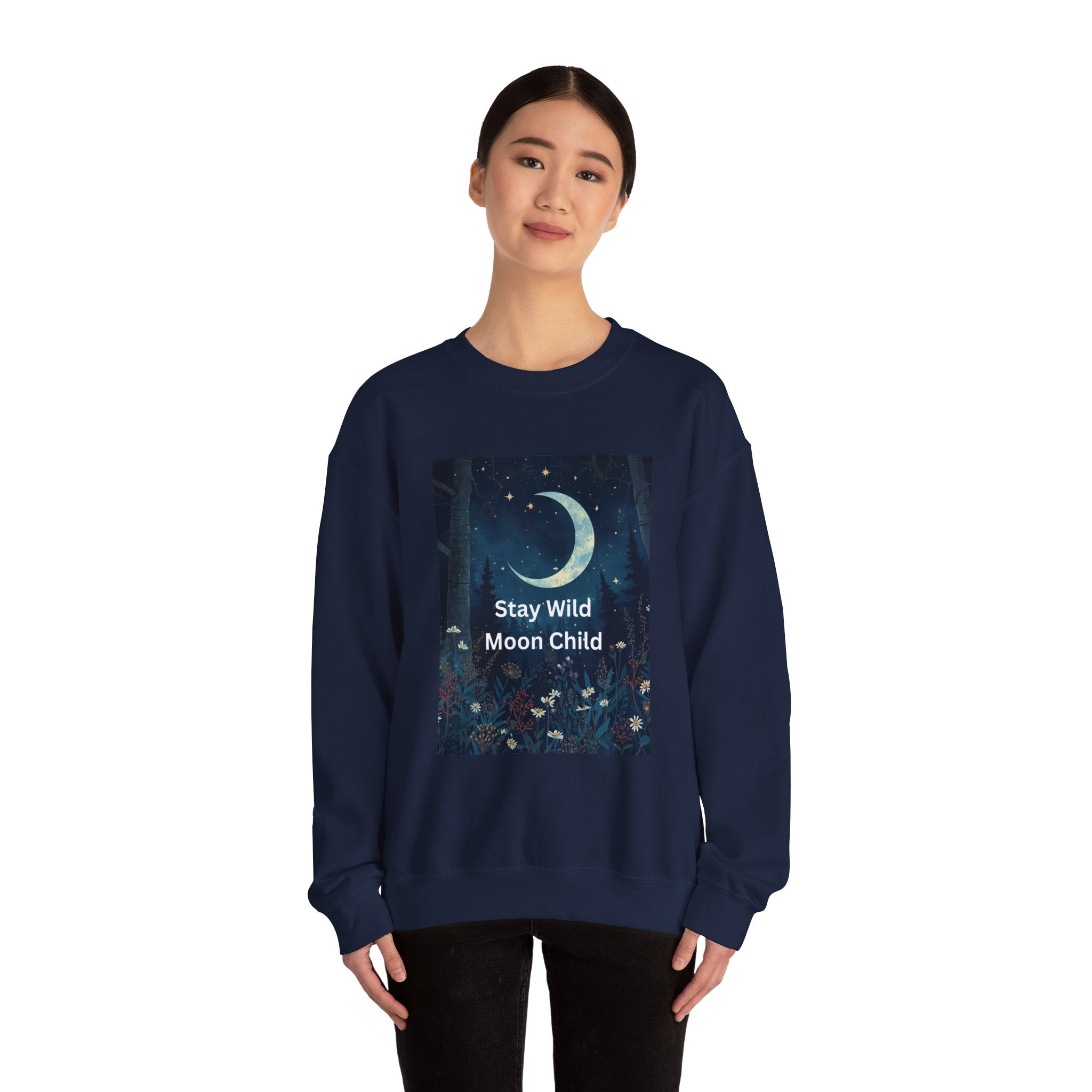 Stay Wild Moon Child Sweatshirt | Cozy Unisex Crewneck | Perfect for Nature Lovers, Festival Goers, and Everyday Comfort