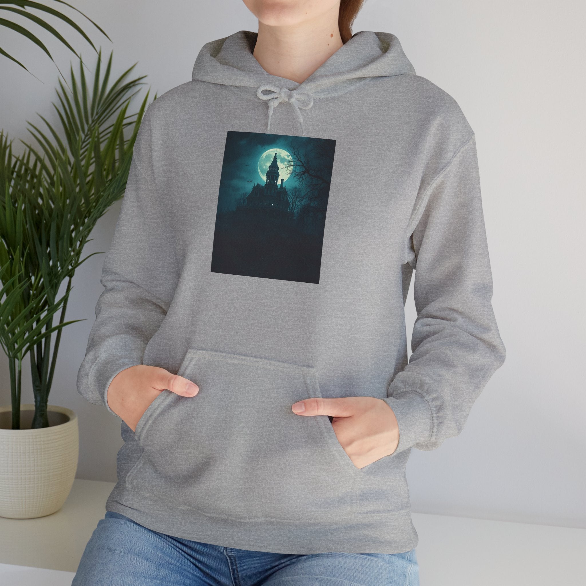 Haunted Moonlight Mystical Nightscape Hooded Sweatshirt - Cozy Casual, Unisex Fashion, Gift Idea, Halloween Apparel, Unique Statement Piece