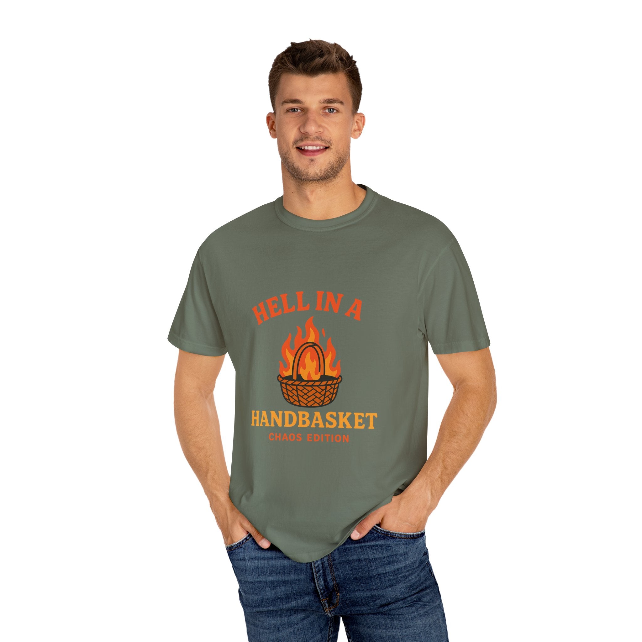 Hell In A Handbasket Funny Unisex Garment-Dyed T-shirt